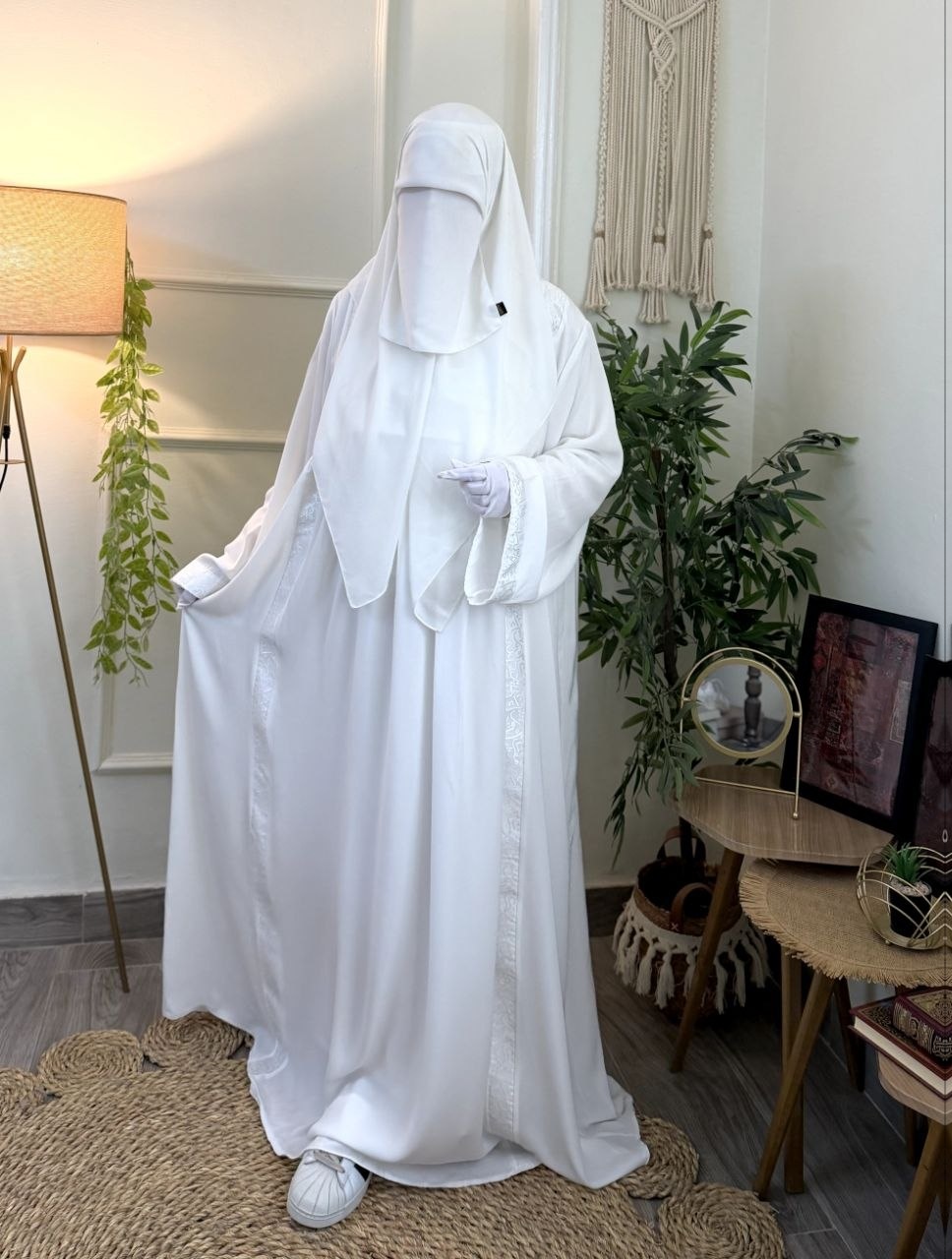 Thuraya 2238 Off-White Abaya - Thumbnail 5