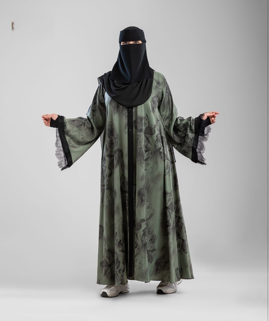 Floral Foil Abaya - Thumbnail 2