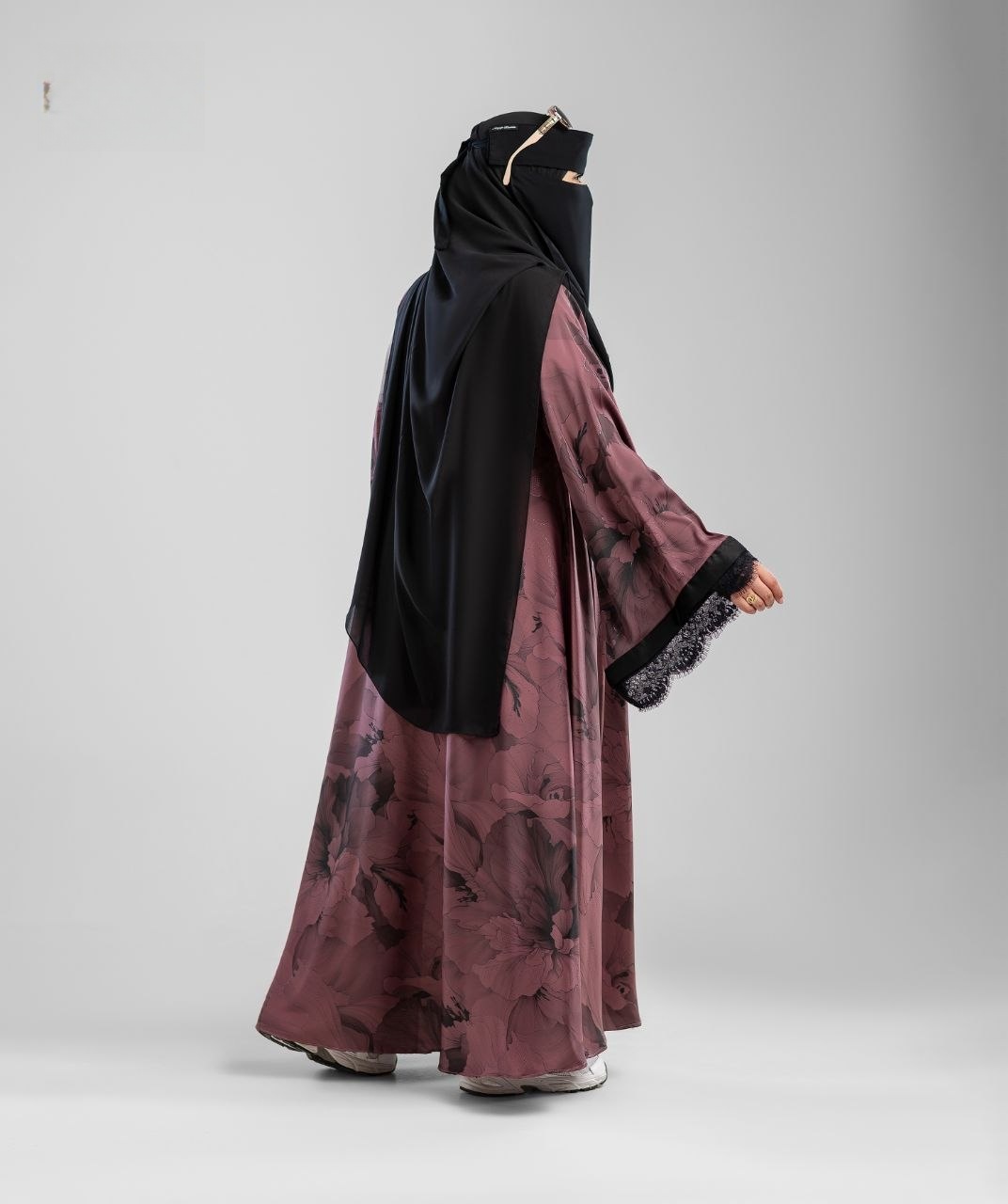 Floral Foil Abaya - Thumbnail 4