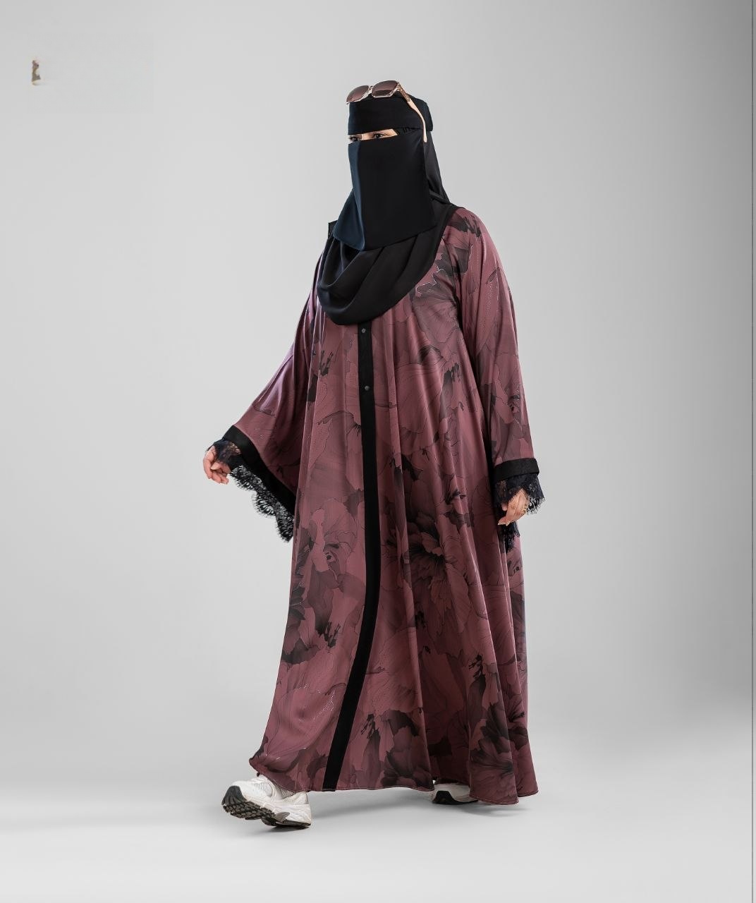 Floral Foil Abaya - Thumbnail 3