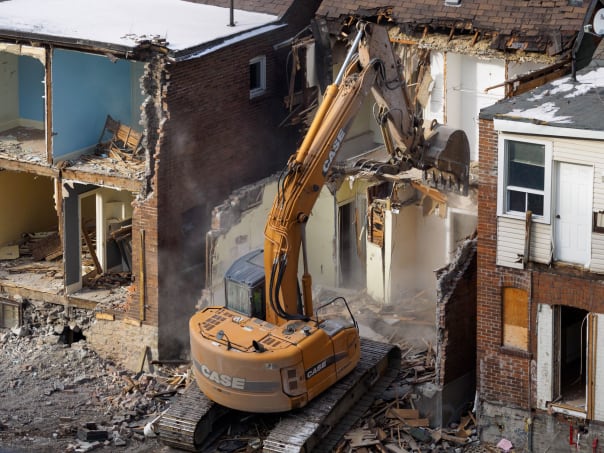 Structure demolition in progress