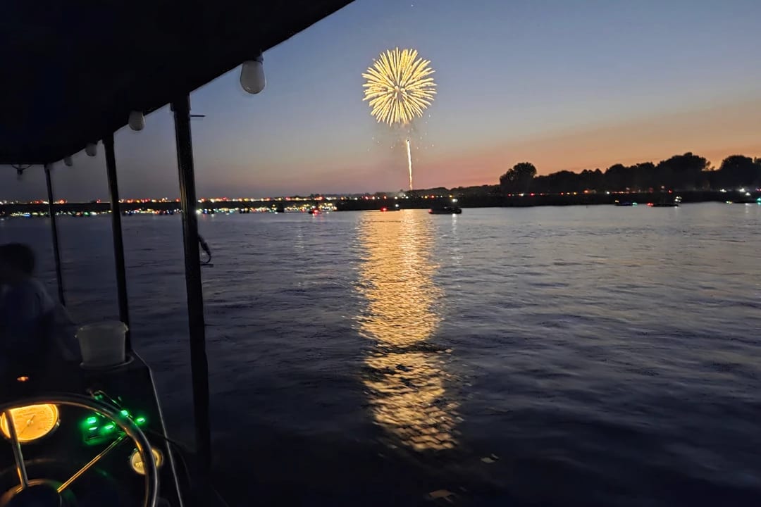 Fireworks over Lake Wylie seen from the pontoon