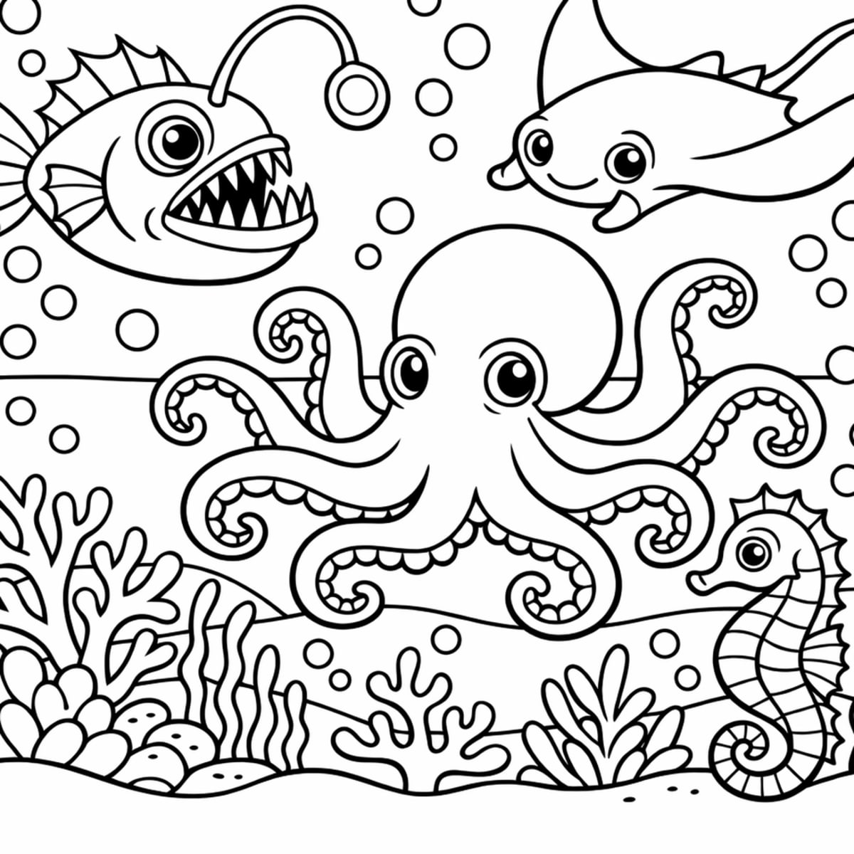 Deep Sea Creatures — Free Coloring Page | ColoringBreak