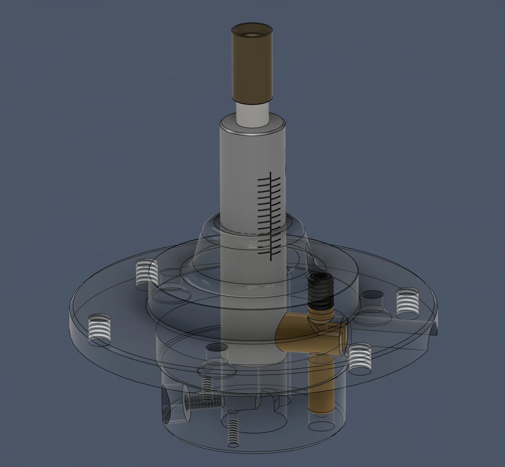 Translucent cutaway view of the Clear Wave arm mount showing internal components