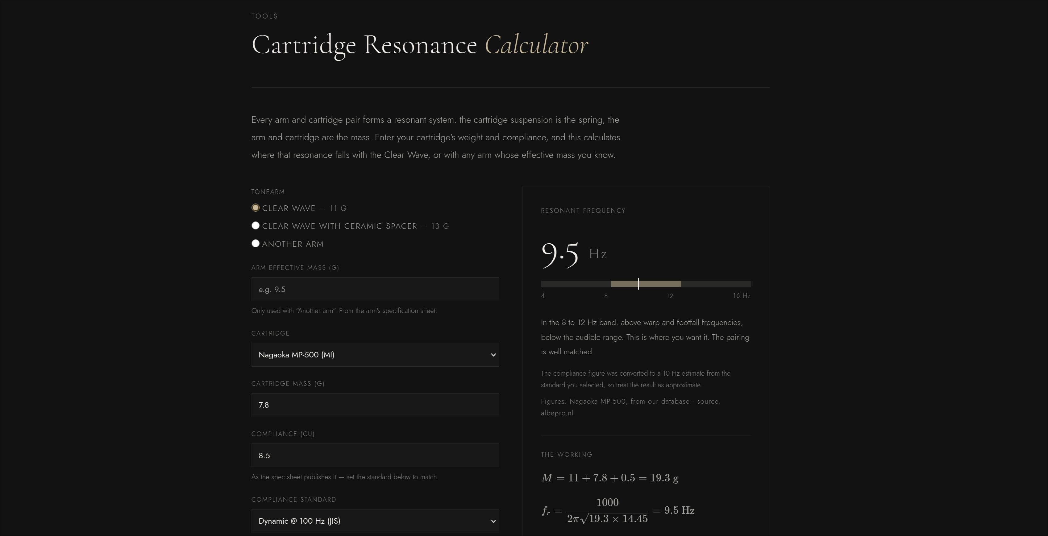 A cartridge resonance calculator