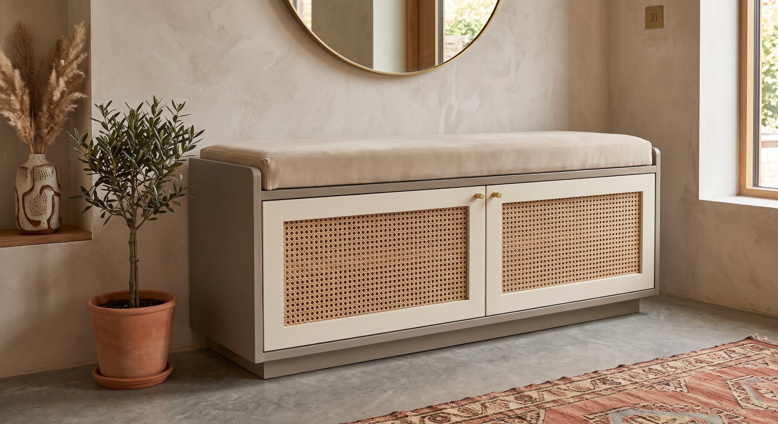 Upholstered Rattan Storage Bench