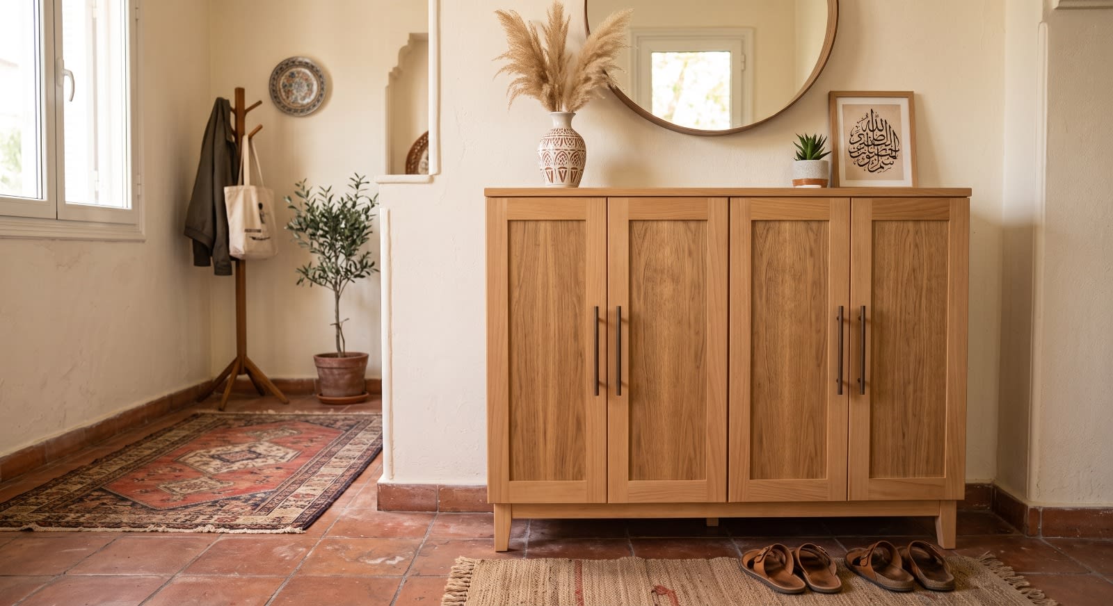 Wooden Entryway Shoe Cabinet