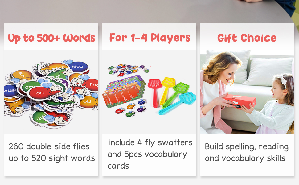  Gamenote Sight Words Game - 520 Dolch Fry Site Words with 4 Fly  Swatters from Pre K to 3rd Grade Swat Educational Learning Games for  Kindergarten Classroom : Toys & Games