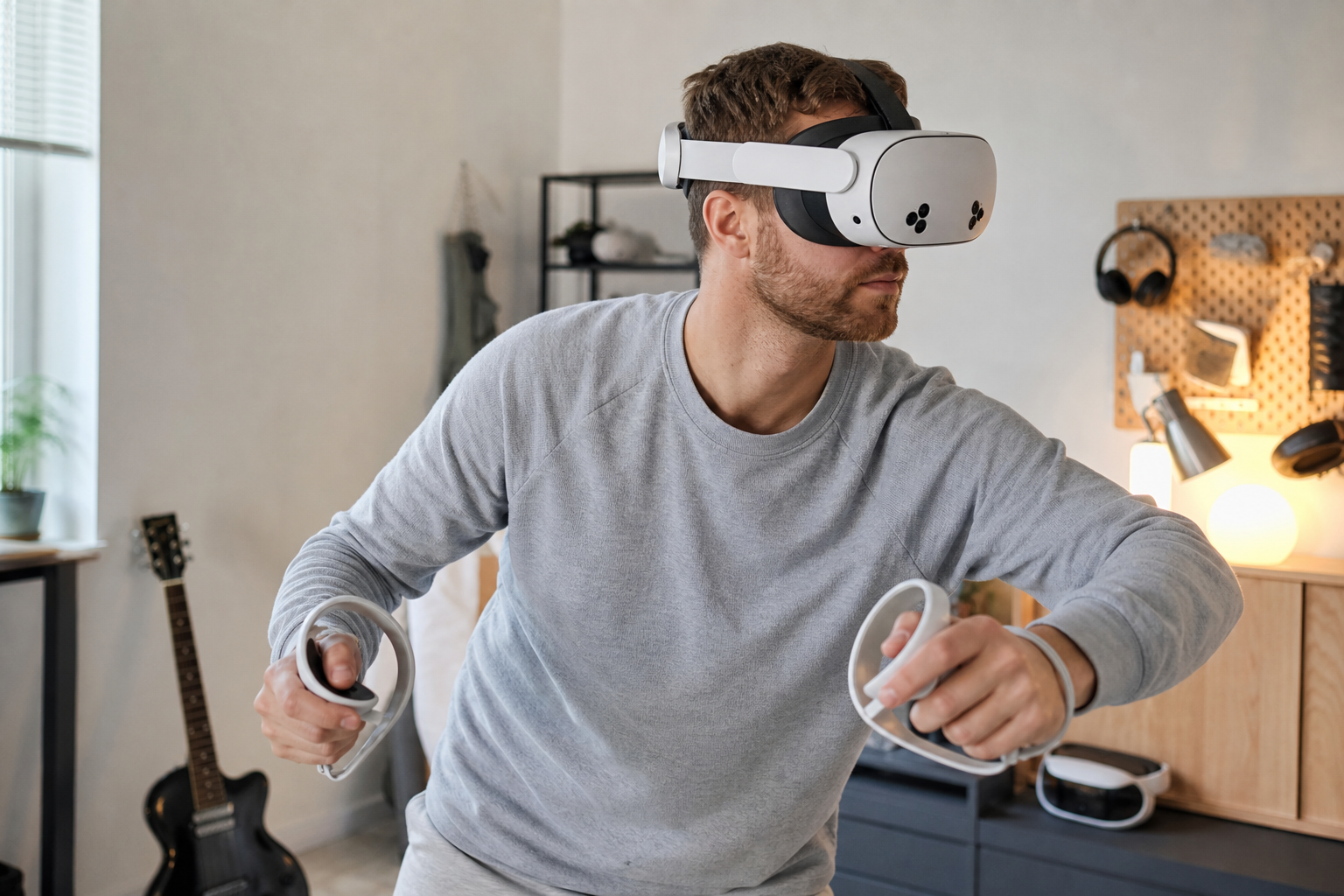 A DIY VR play space with a small rug in the center of the Guardian boundary