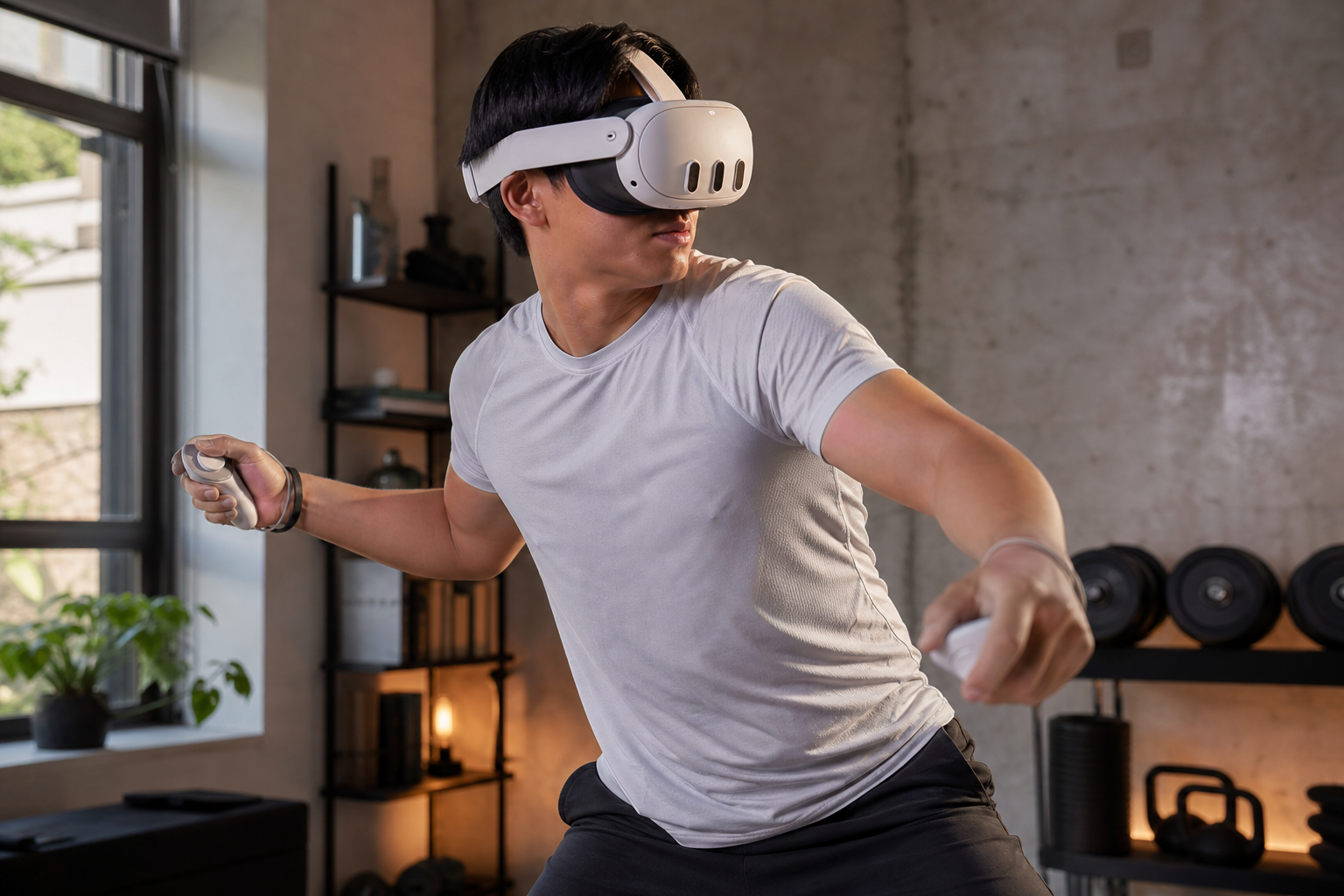 A close-up photo showing a hand fitting into the VR boxing glove accessory to check for size and comfort.