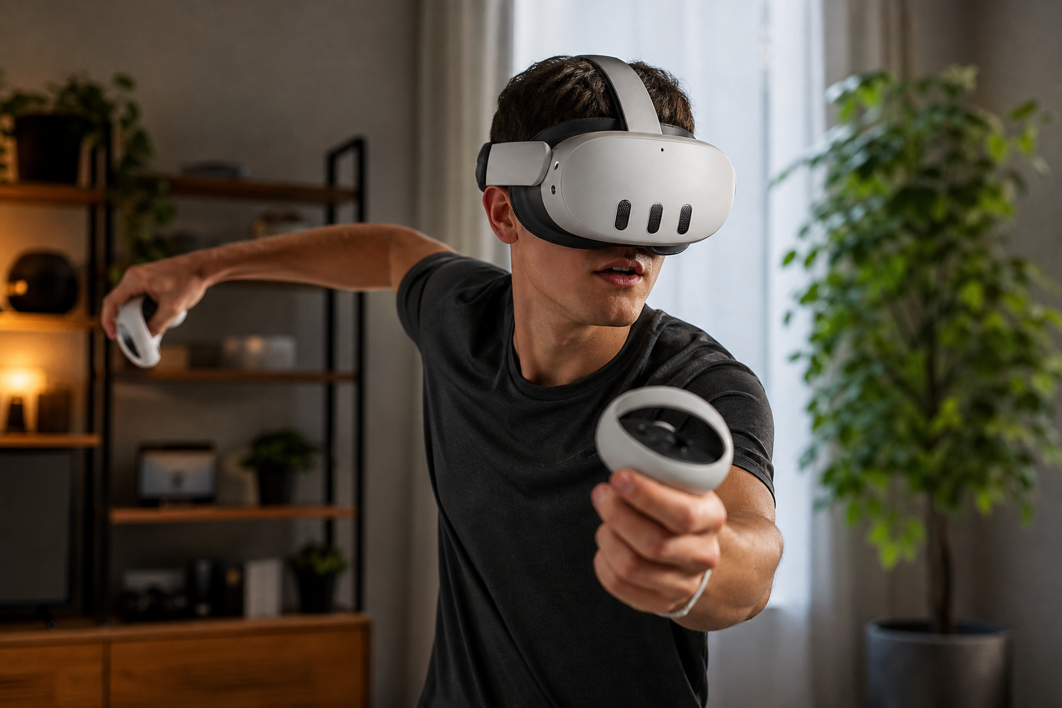 A gamer pausing their VR session to wipe down their headset and silicone strap