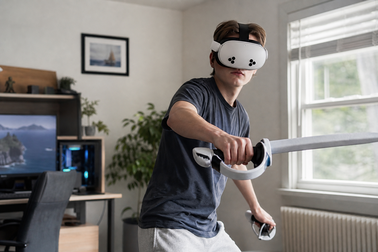A video clip showing perfect 1:1 tracking of a VR sword during a fast section of Beat Saber