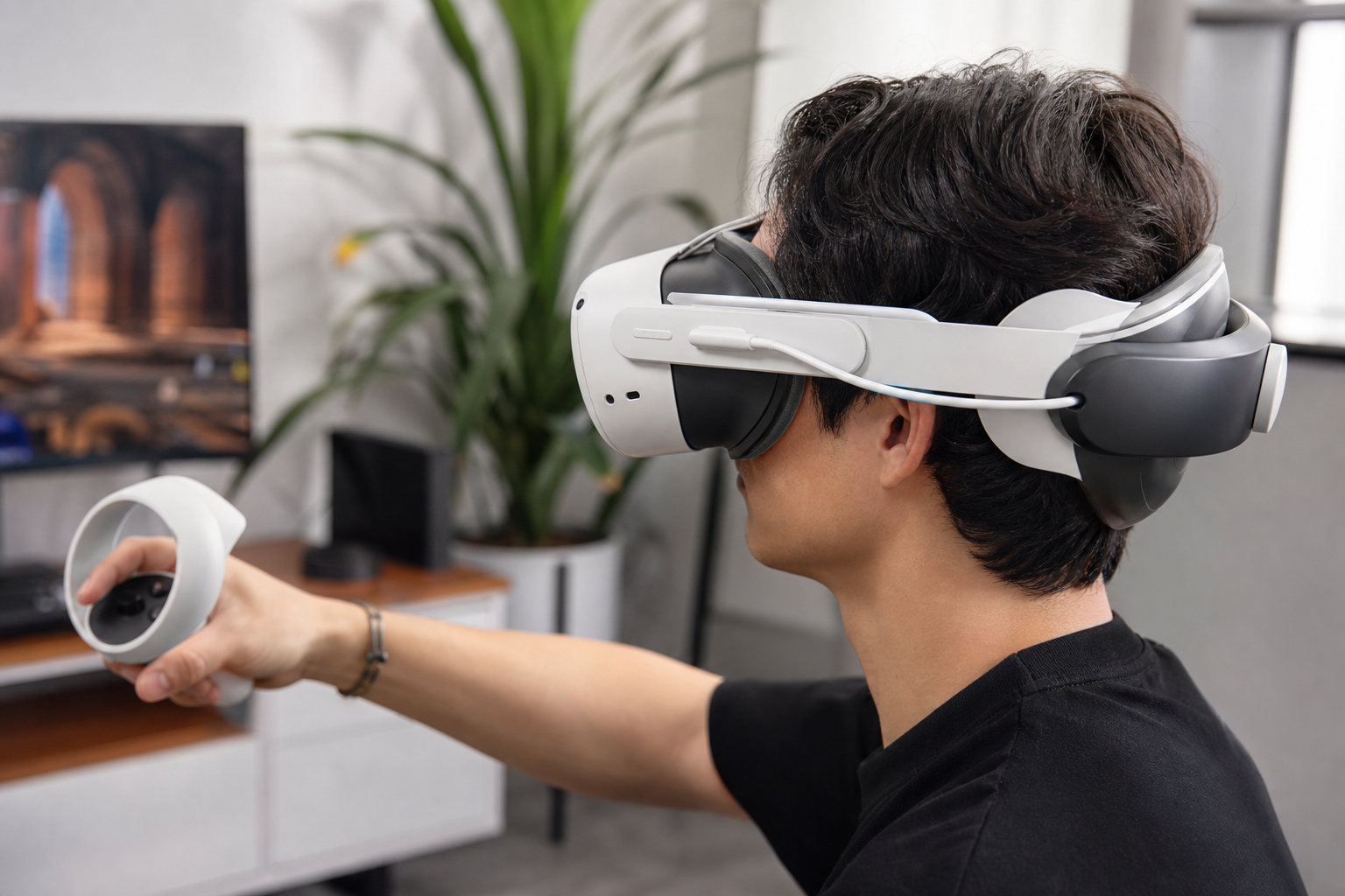 The SteamVR game library interface inside a VR headset