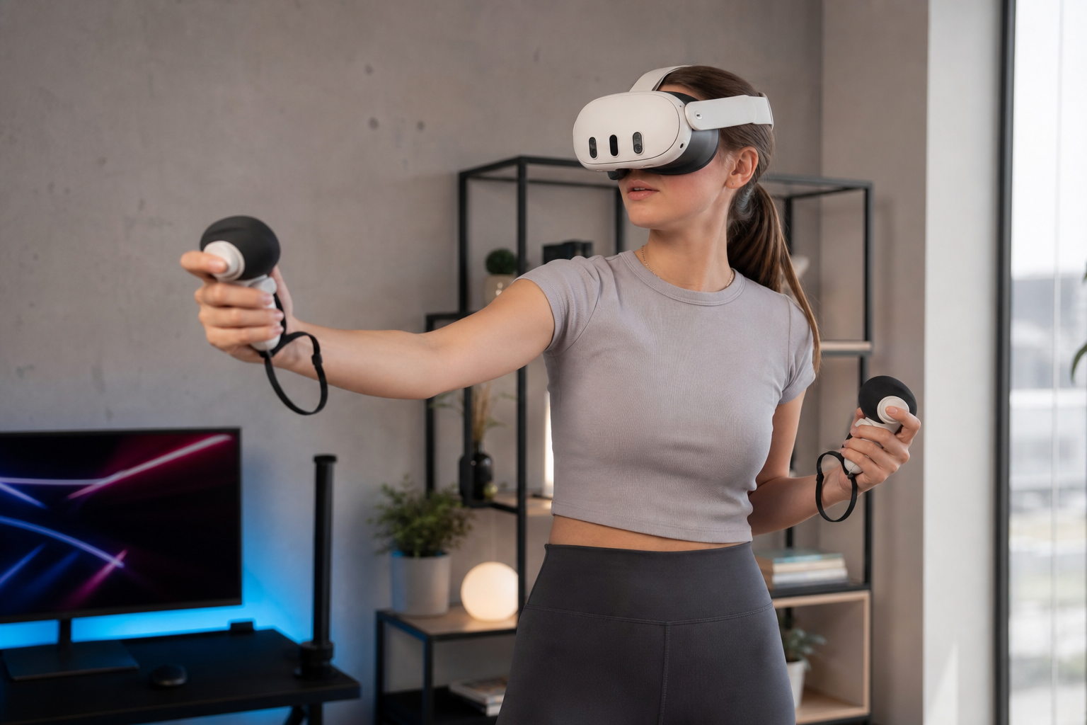 A side-by-side comparison of a Meta Quest 2 controller with and without a Beat Saber grip.