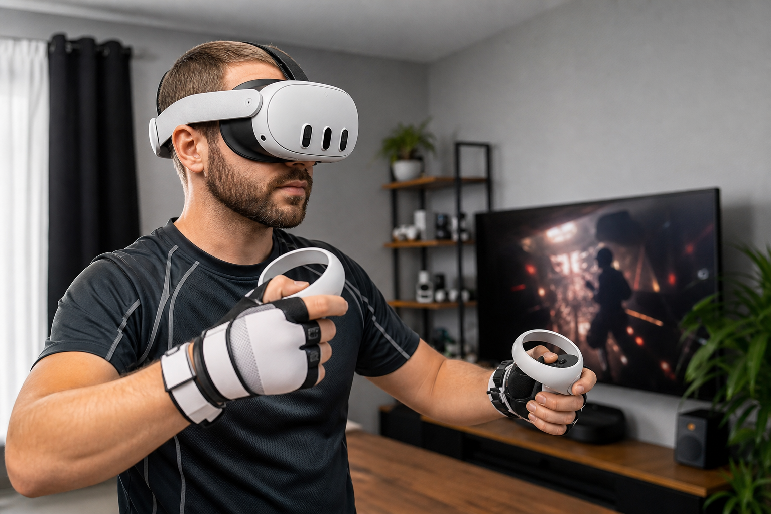 A side-by-side comparison of a VR boxing glove and a standard knuckle strap