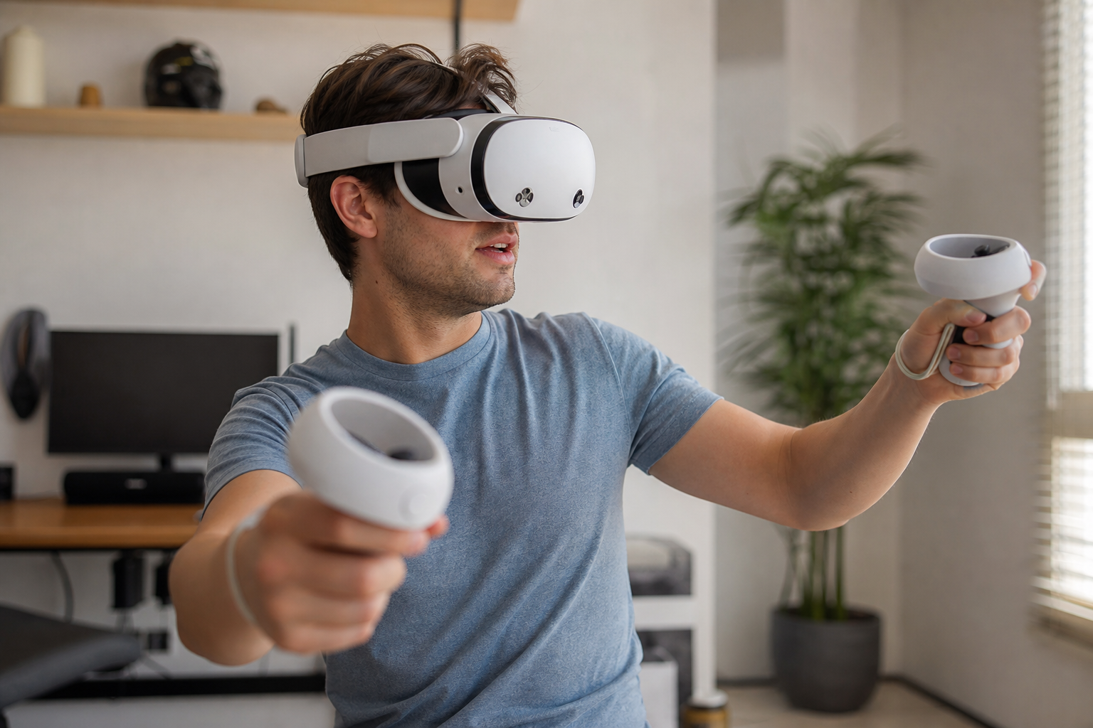A VR boxing glove showing signs of use next to a Quest controller