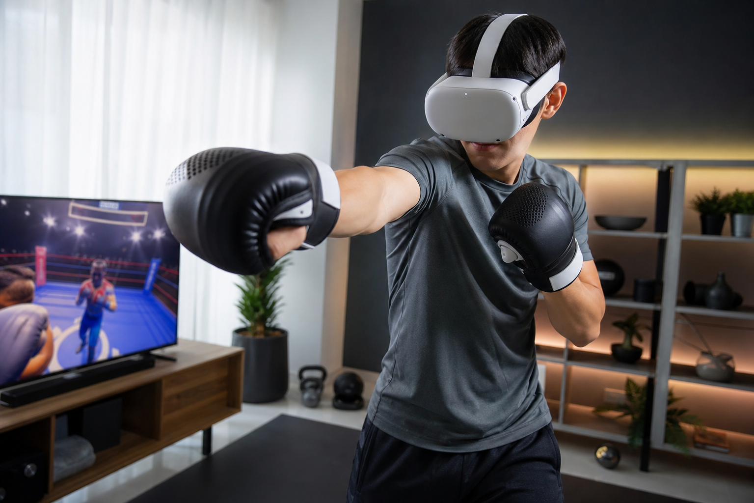 A close-up on the Quest Touch Plus controller's battery door, partially obscured by a VR glove