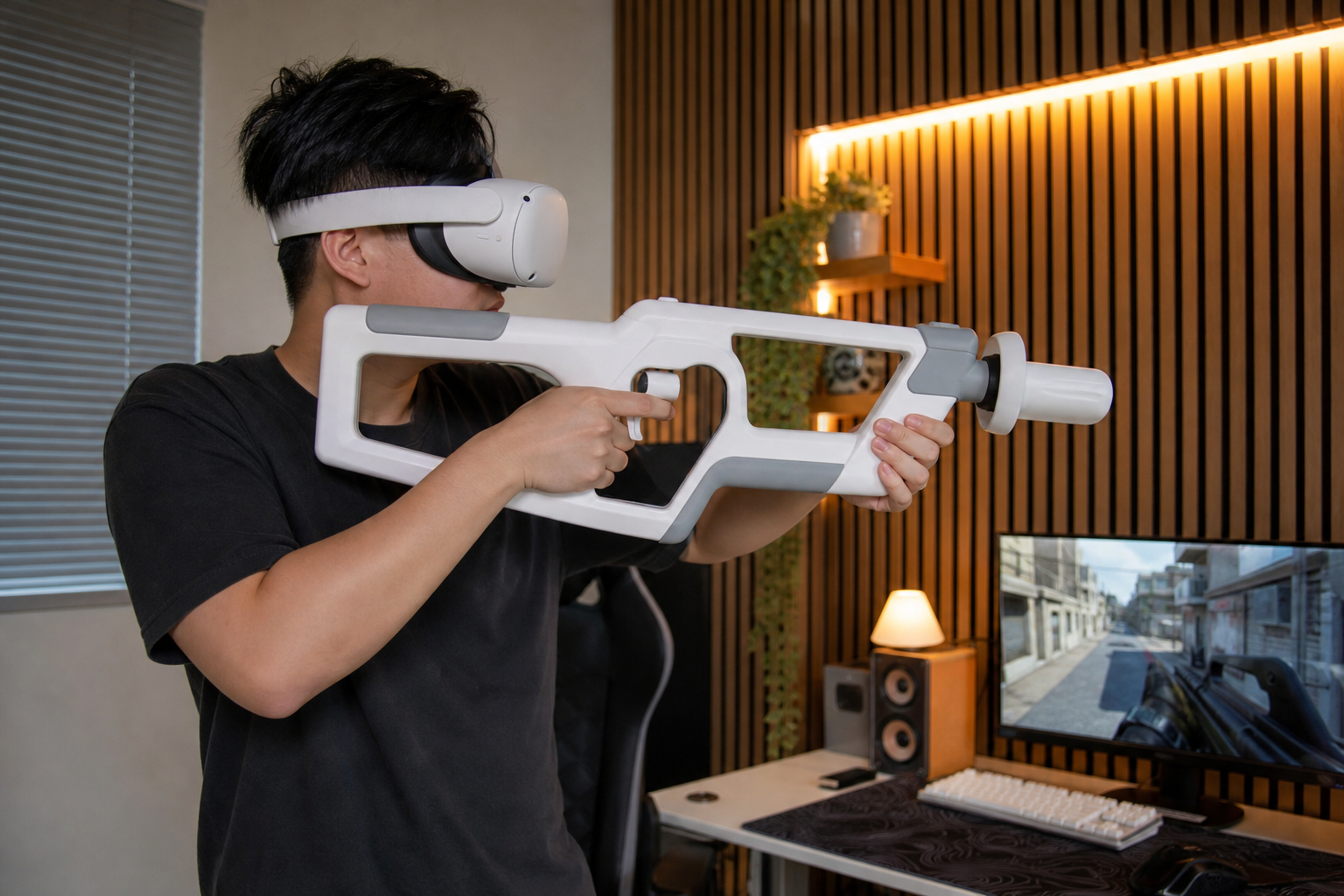 A player in Pavlov Shack in the middle of a slow reload animation using a VR gunstock