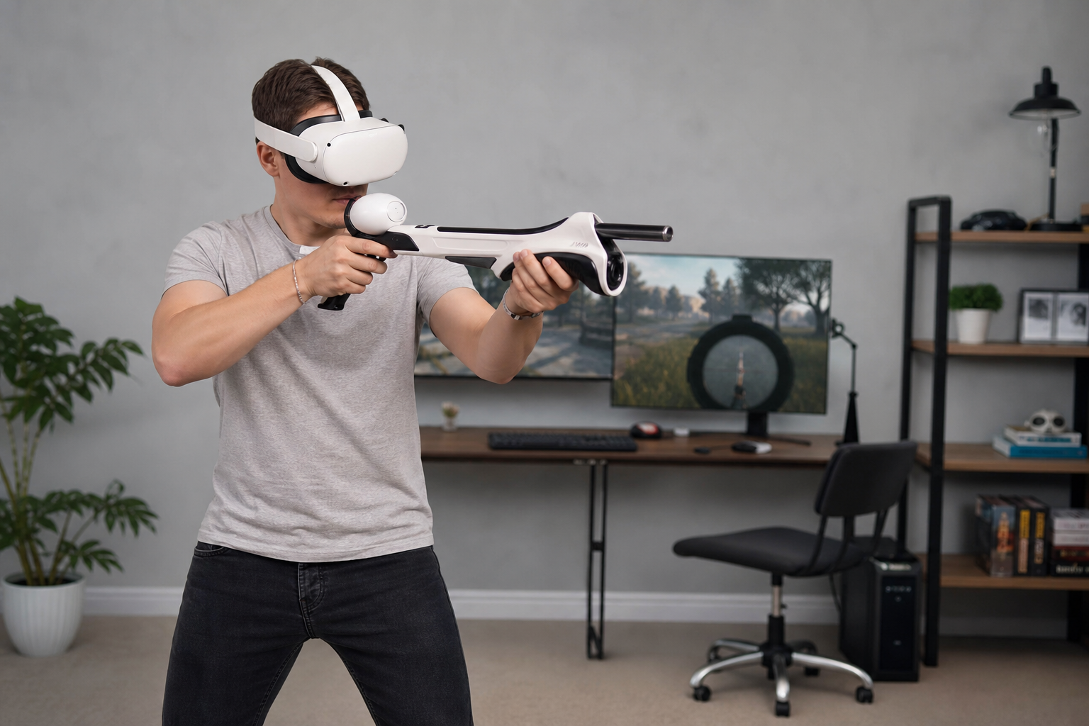 A clear checklist for setting up a VR gunstock with Meta Quest Touch Plus controllers.