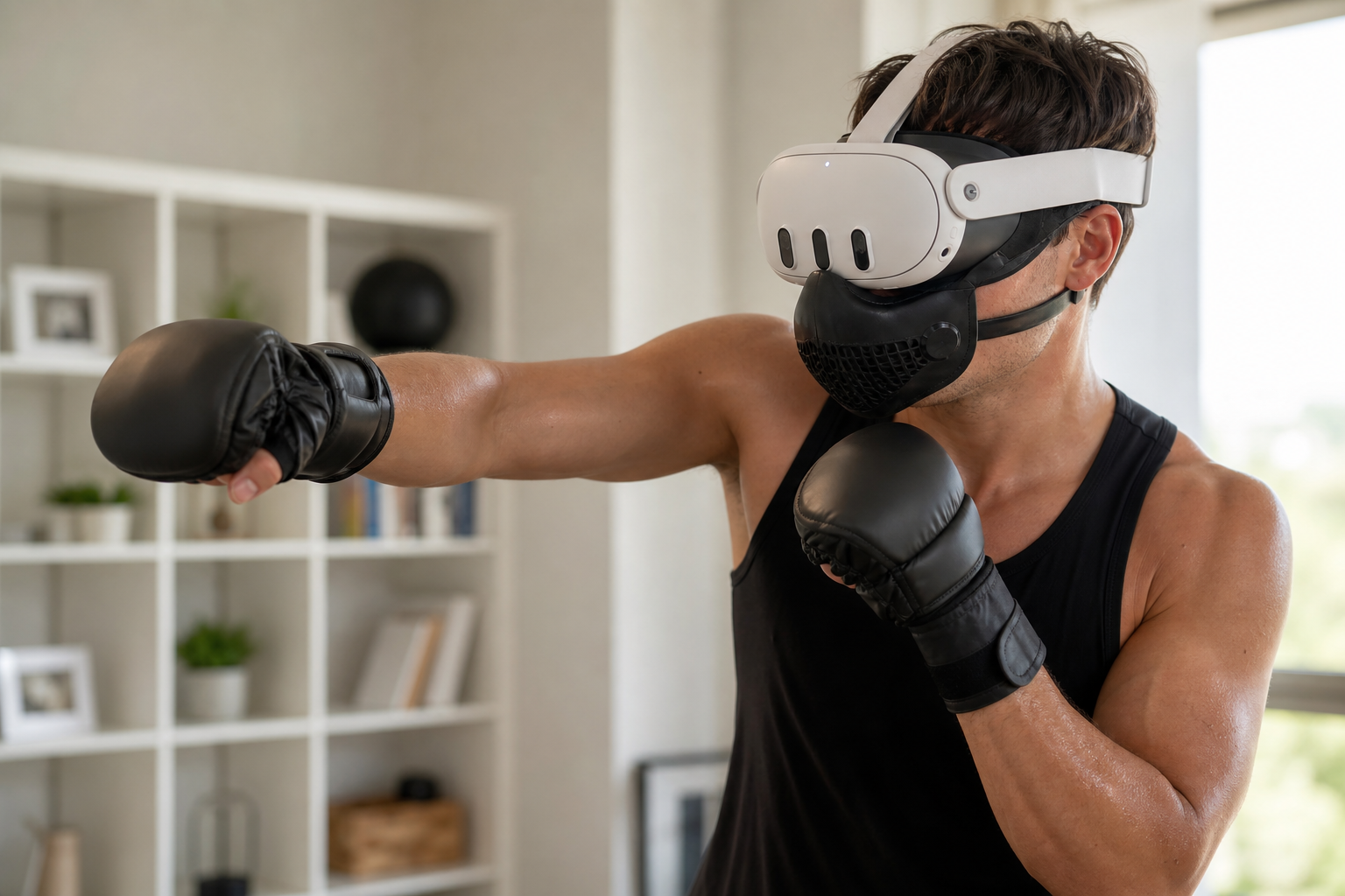 VR sweat mask and Quest 3 headset side-by-side