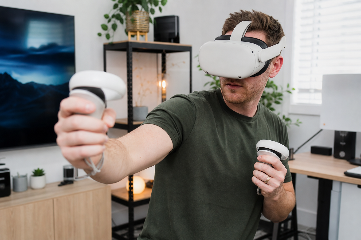 Photo showing the full length of the VR Sword attachment with a measuring tape to show clearance needed.