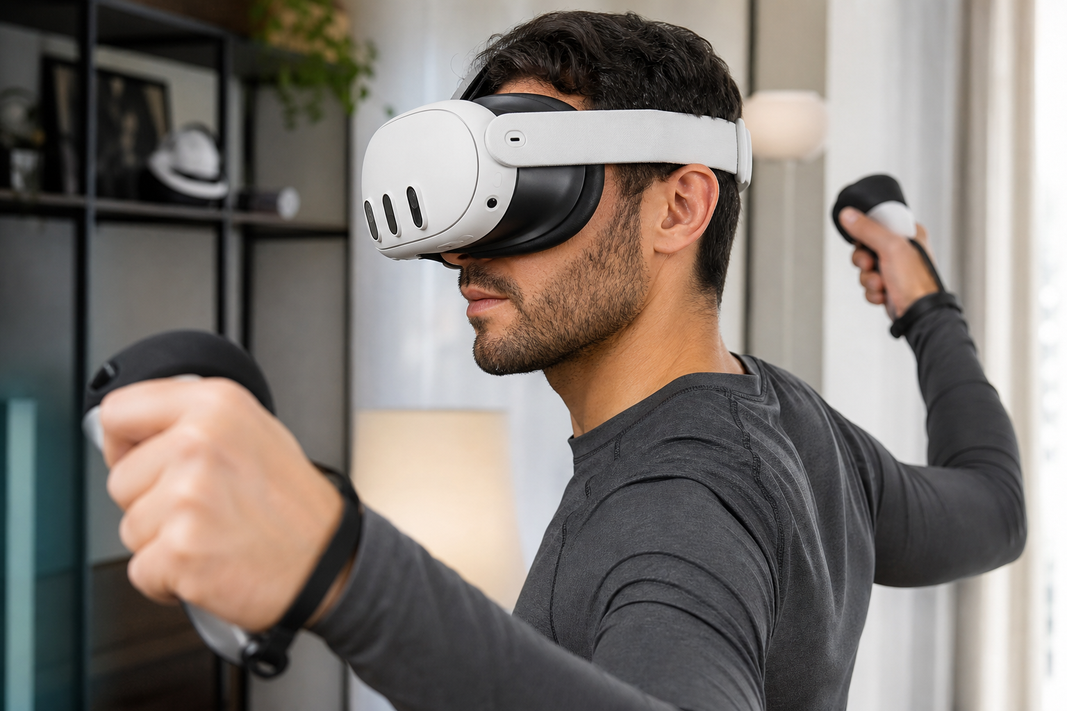 A person comfortably playing Beat Saber for a long time using grips