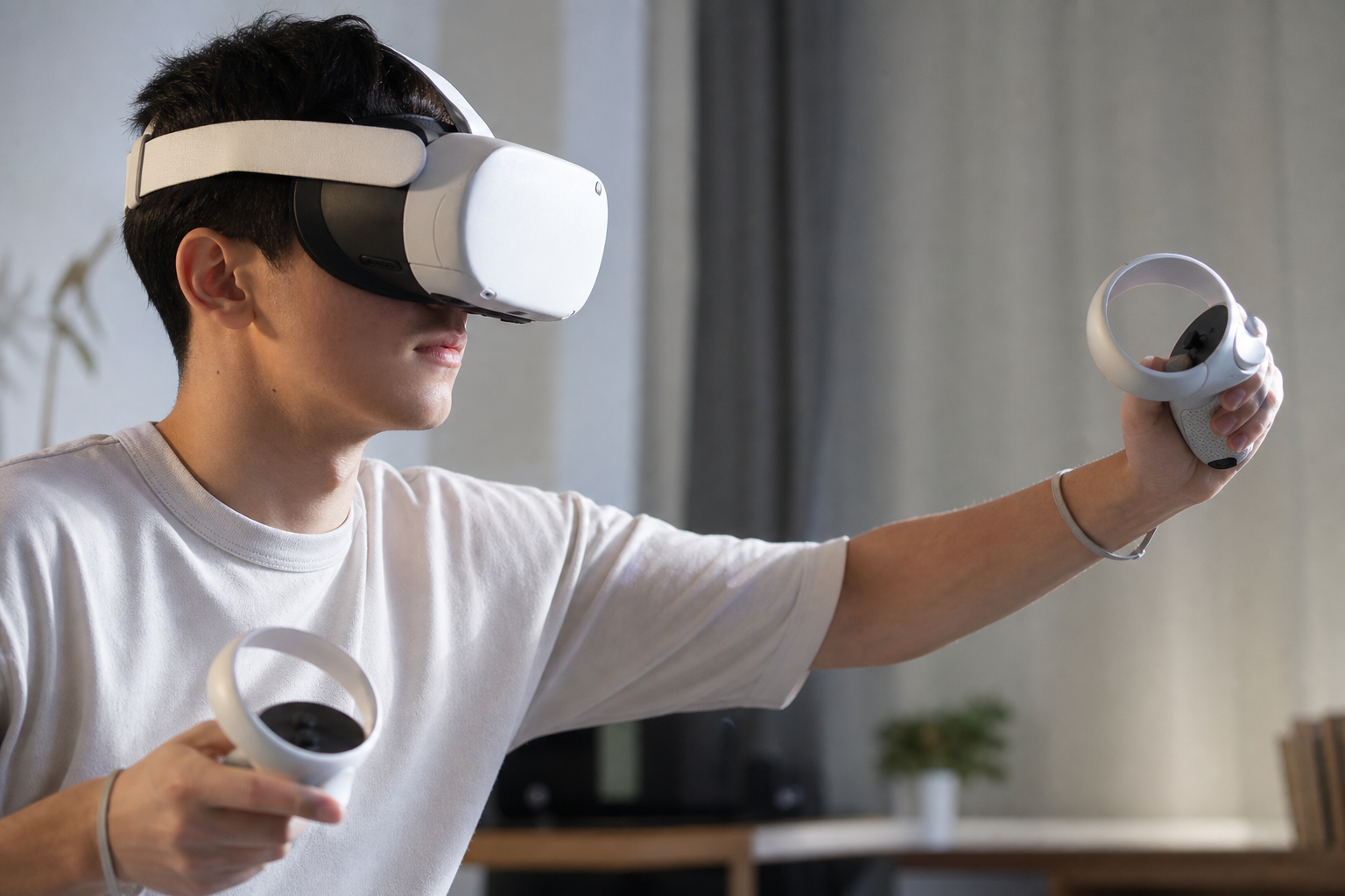 A four-quadrant graphic showing icons representing Immersion, Hygiene, Safety, and Performance for VR accessories.