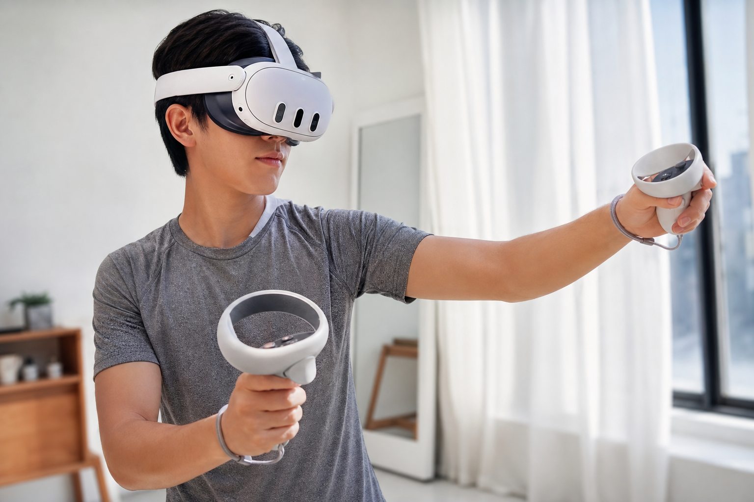 A parent looking concerned at red marks on a child's face after using a VR headset.