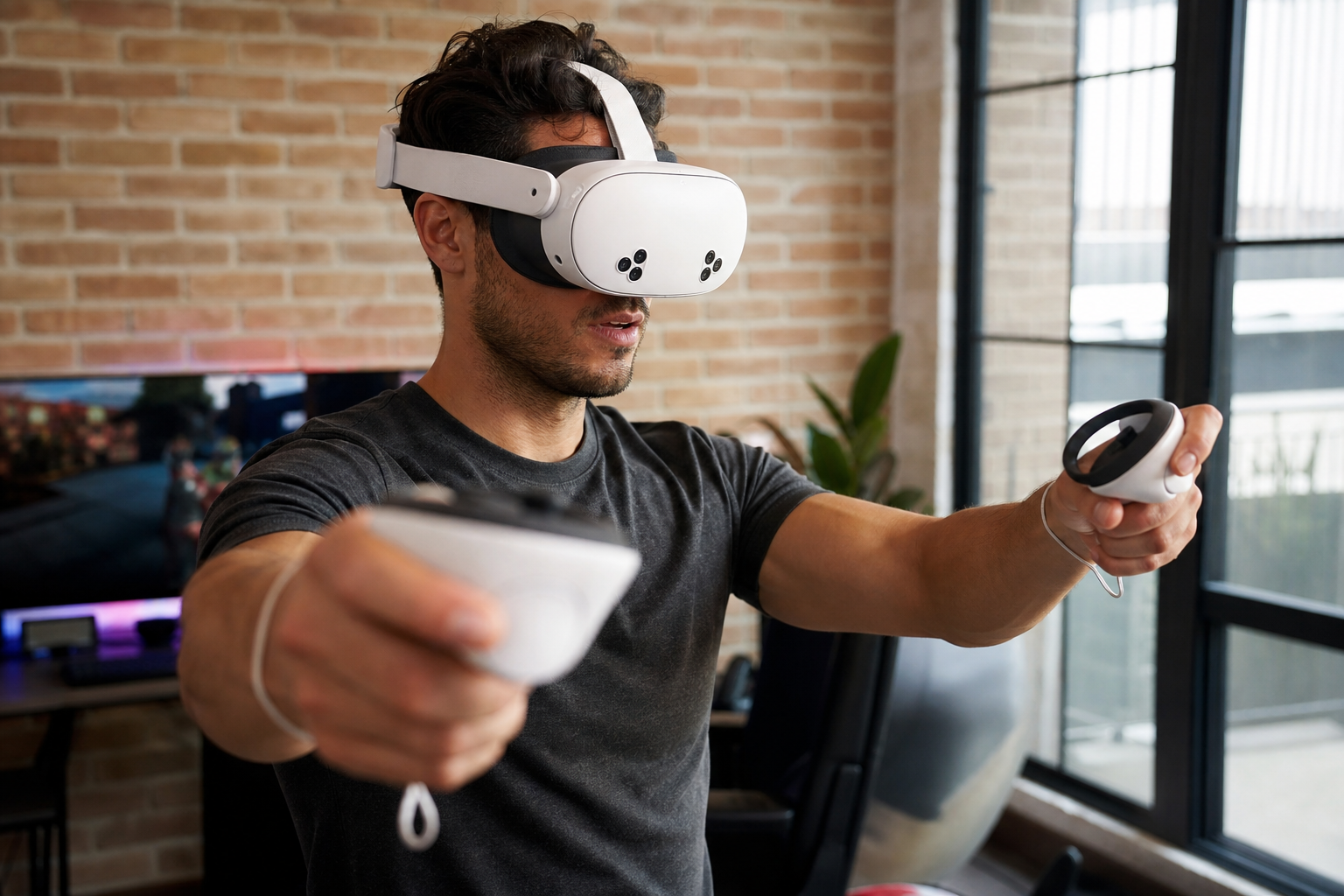 Visible red pressure marks on a person's cheekbones and forehead after removing a VR sweat mask