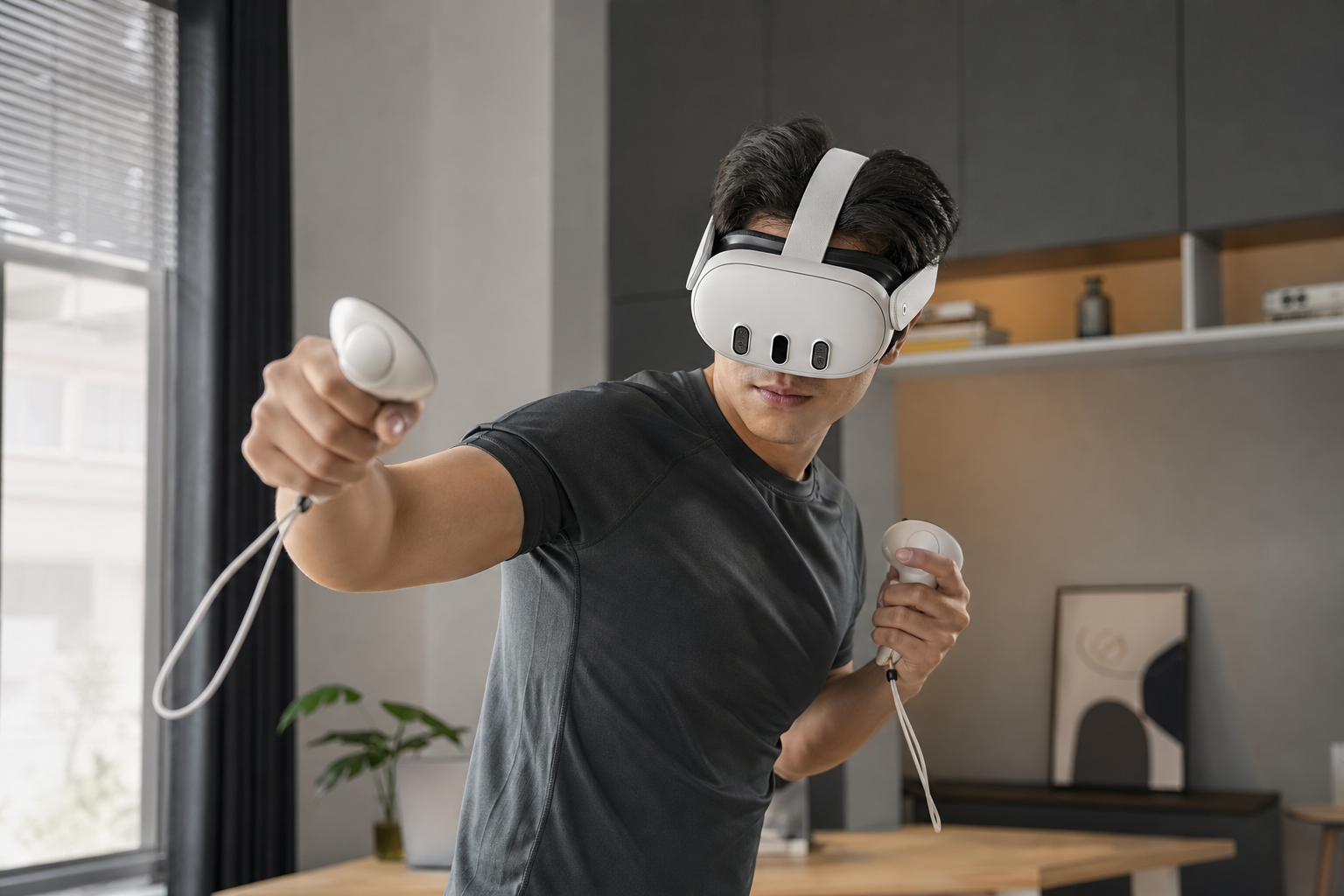 Close-up of a Meta Quest 3 controller secured in a VR golf club attachment