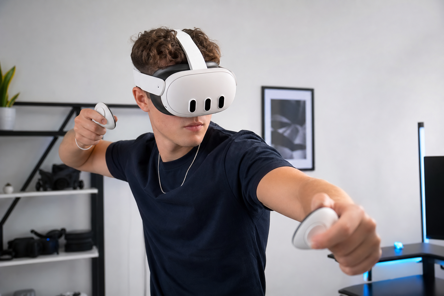 A washable VR sweat mask hanging to air dry, looking fresh and ready for the next use.