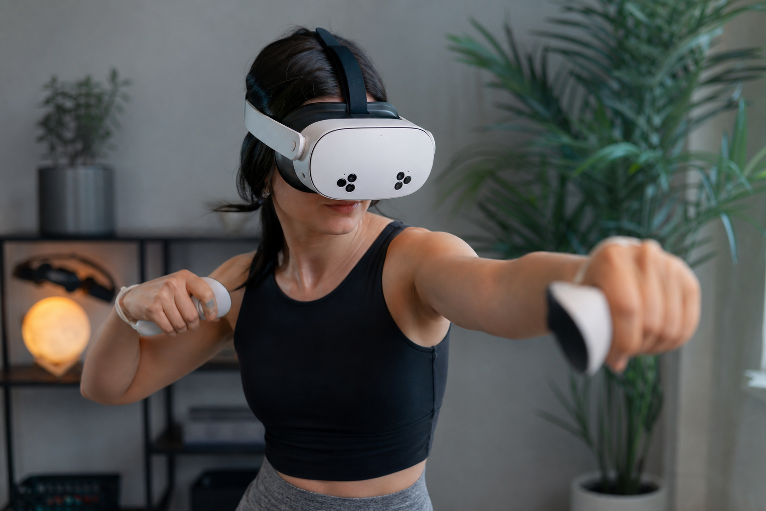 A side-by-side comparison of makeup stains on a black VR sweat mask and the headset's interface.