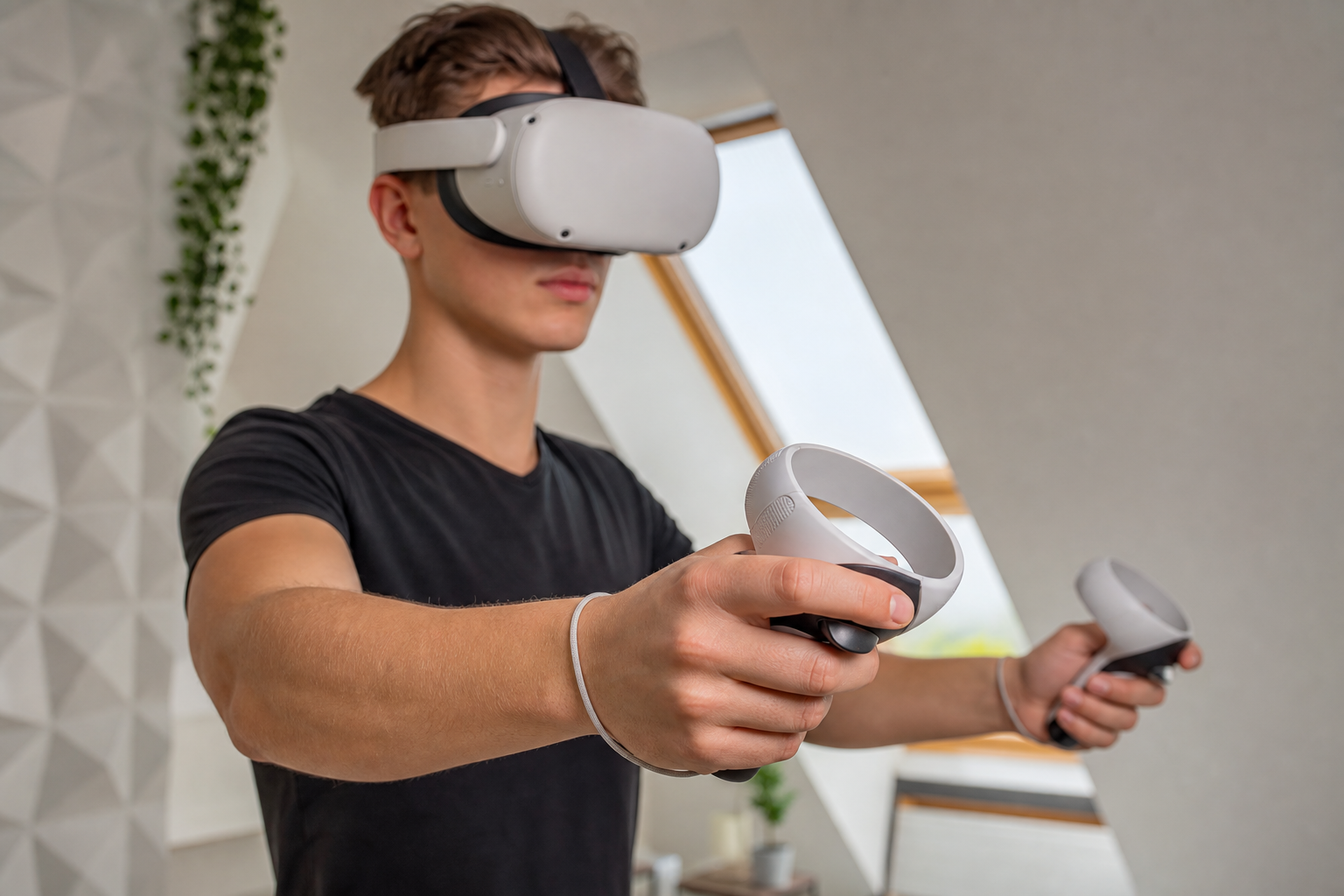 A comparison showing a tense, tight grip on a controller versus a relaxed grip enabled by the Beat Saber extension.