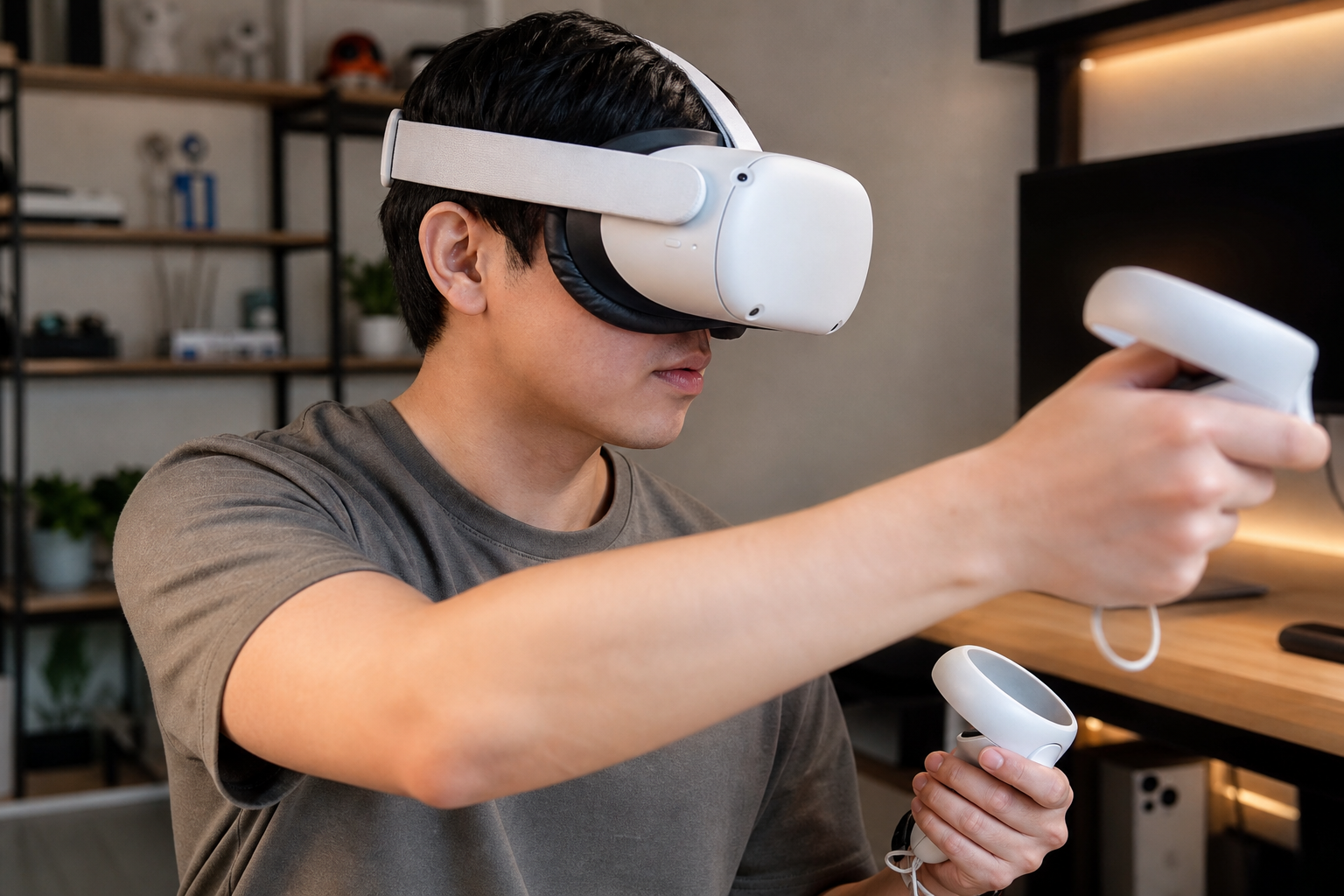 Two friends taking turns playing a VR game on the same VR mat, showing how different body types interact with it.