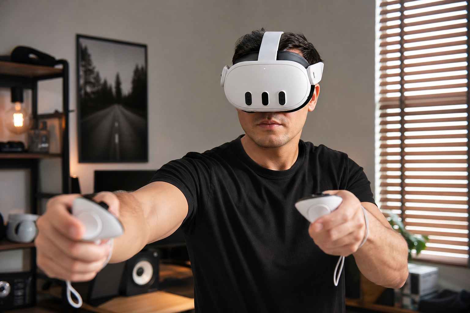 A person moving a VR mat from a thick carpet to a flat, hardwood floor to improve stability.