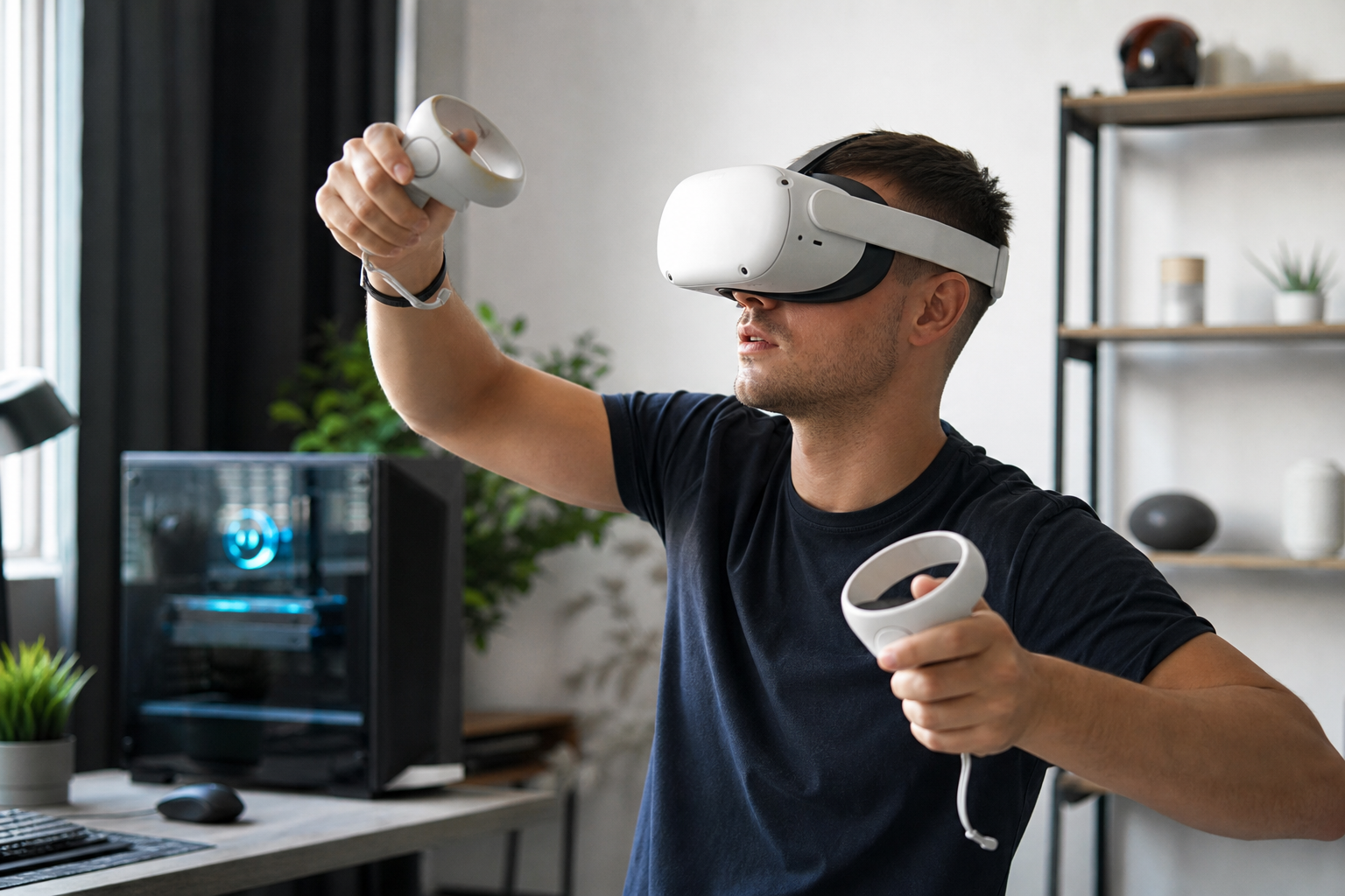 The VR sword accessory is easily removed and stored next to the Meta Quest 2 headset