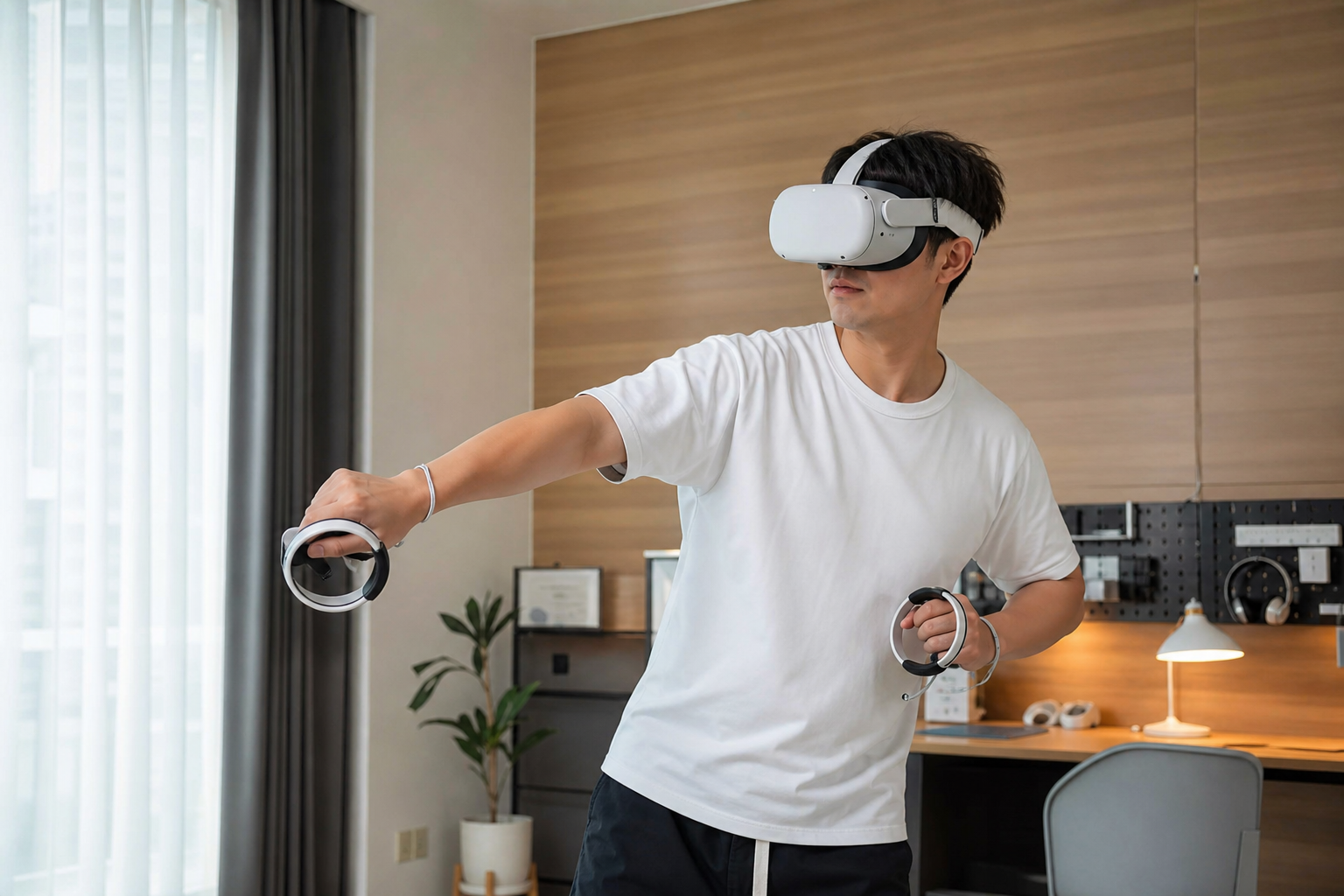 A VR fishing rod with a thumbs-up for immersion and a thumbs-down for usability, showing the buy or skip dilemma.