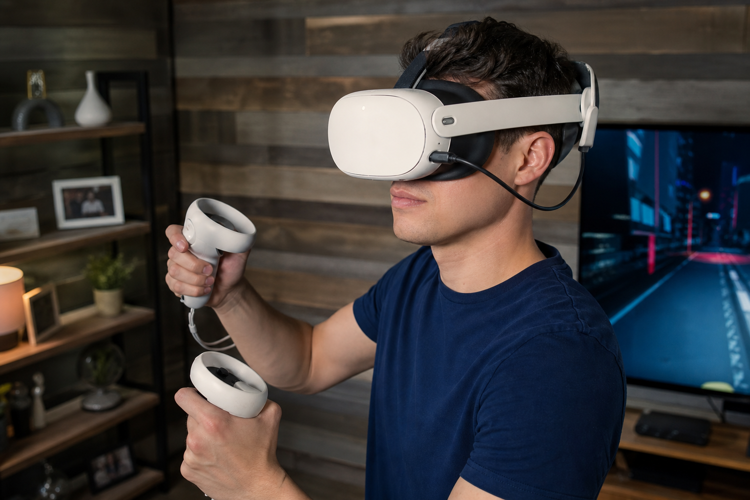 A Quest Battery Pack attached to the back of a VR headset strap.