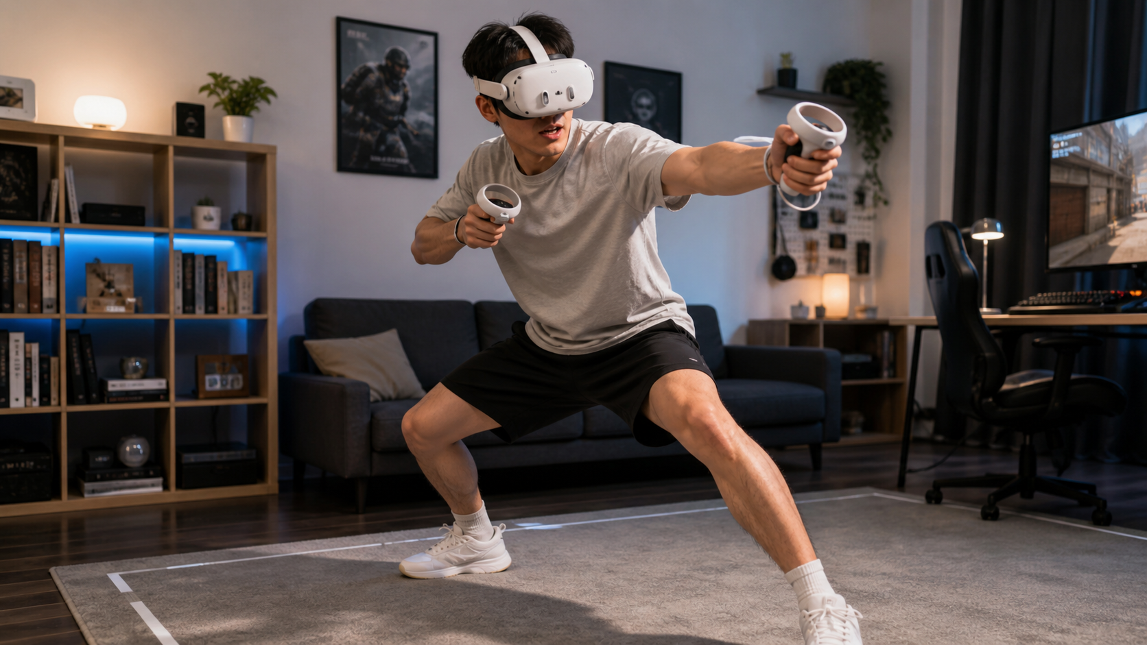 A player in VR quickly moves their hands freely without a gunstock, showing speed and agility in a game.