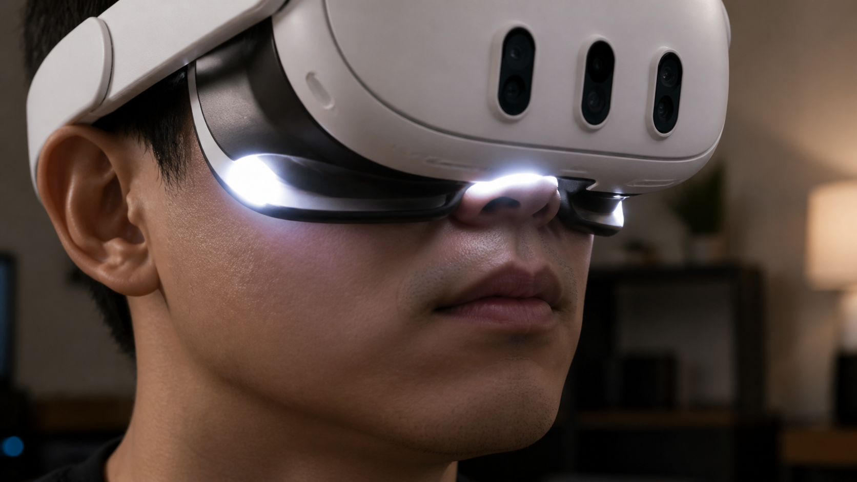 A clear view of light leaking into the bottom and sides of the open facial interface on a user's face.