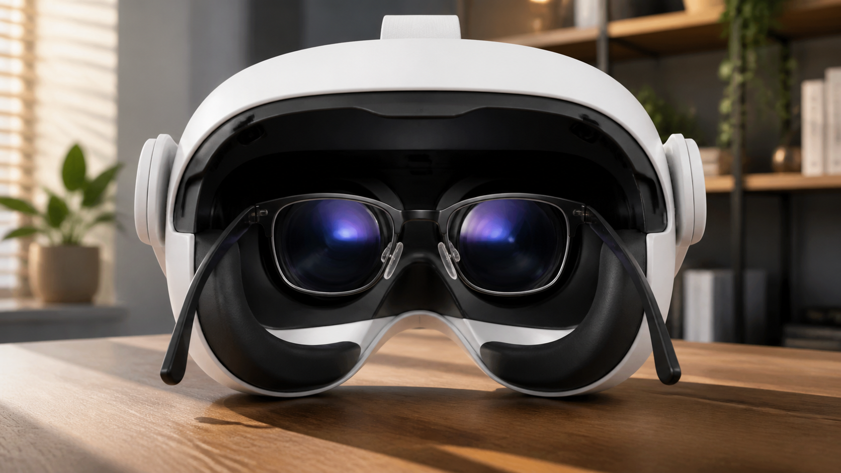 A Quest 3 headset with an open facial interface showing how glasses can fit comfortably without any pressure on the temples or nose.