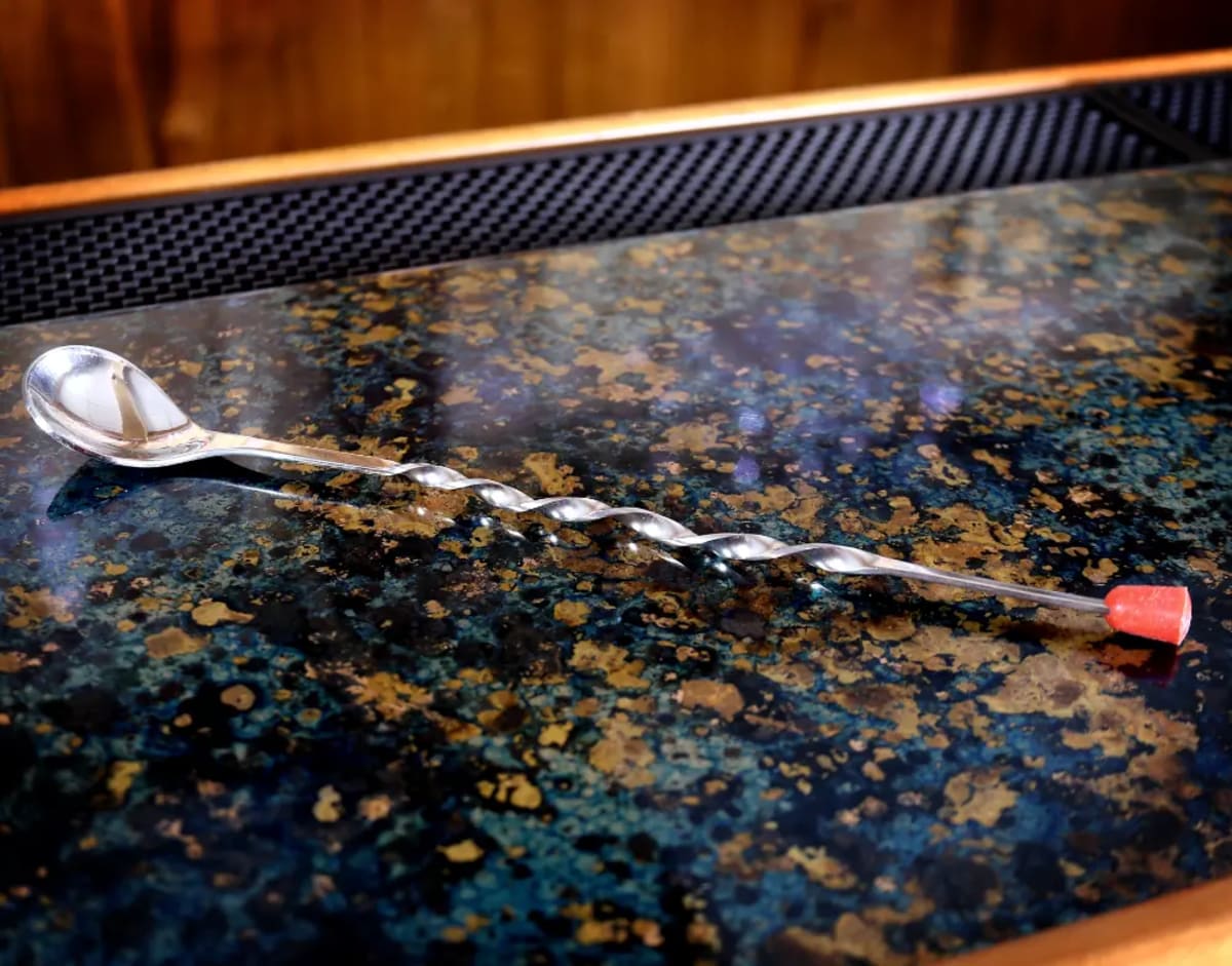 11" Metal Bar Spoon | Twisted Handle with Red Knob view 2