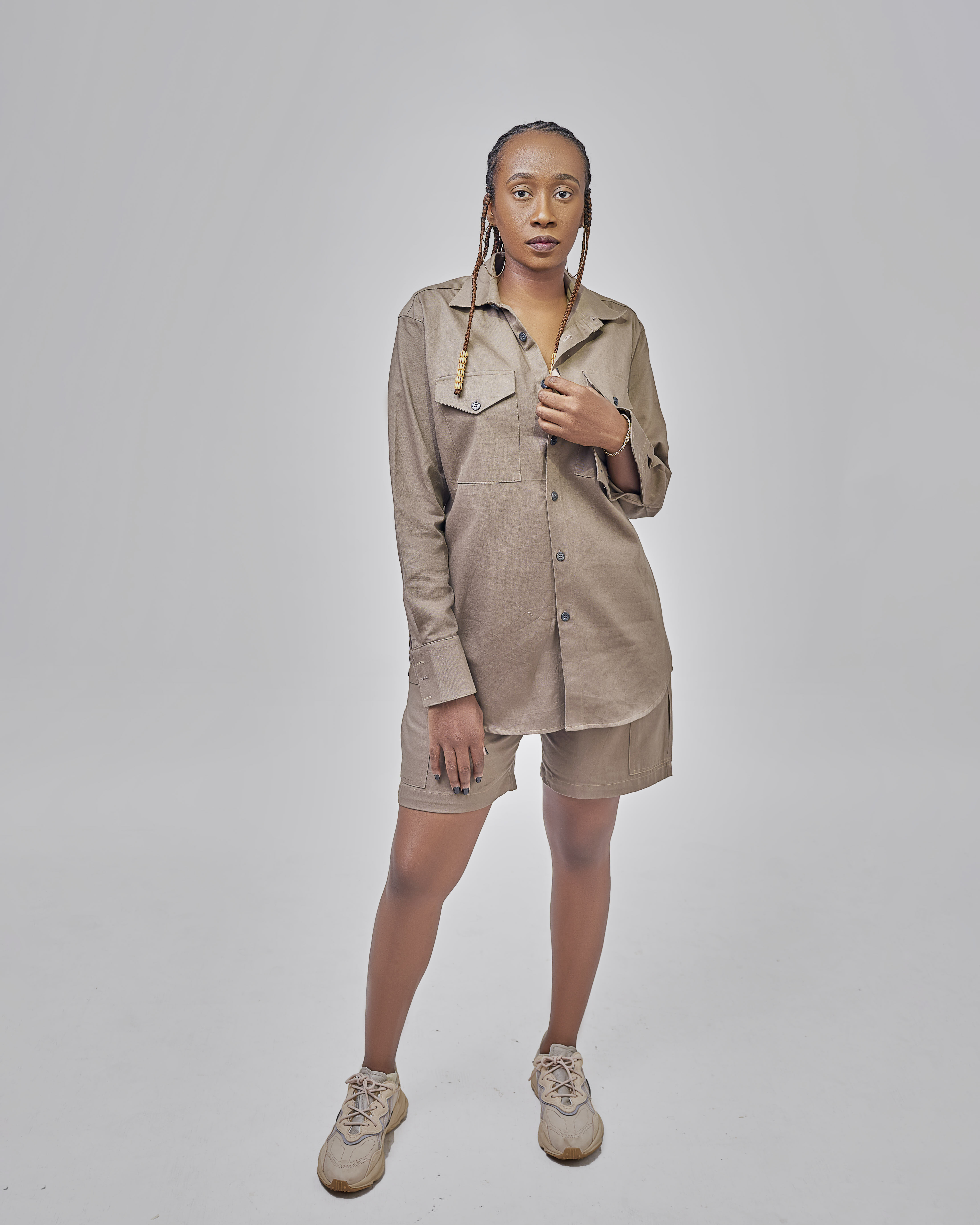 Oversize top and utility short combo - Light  Brown