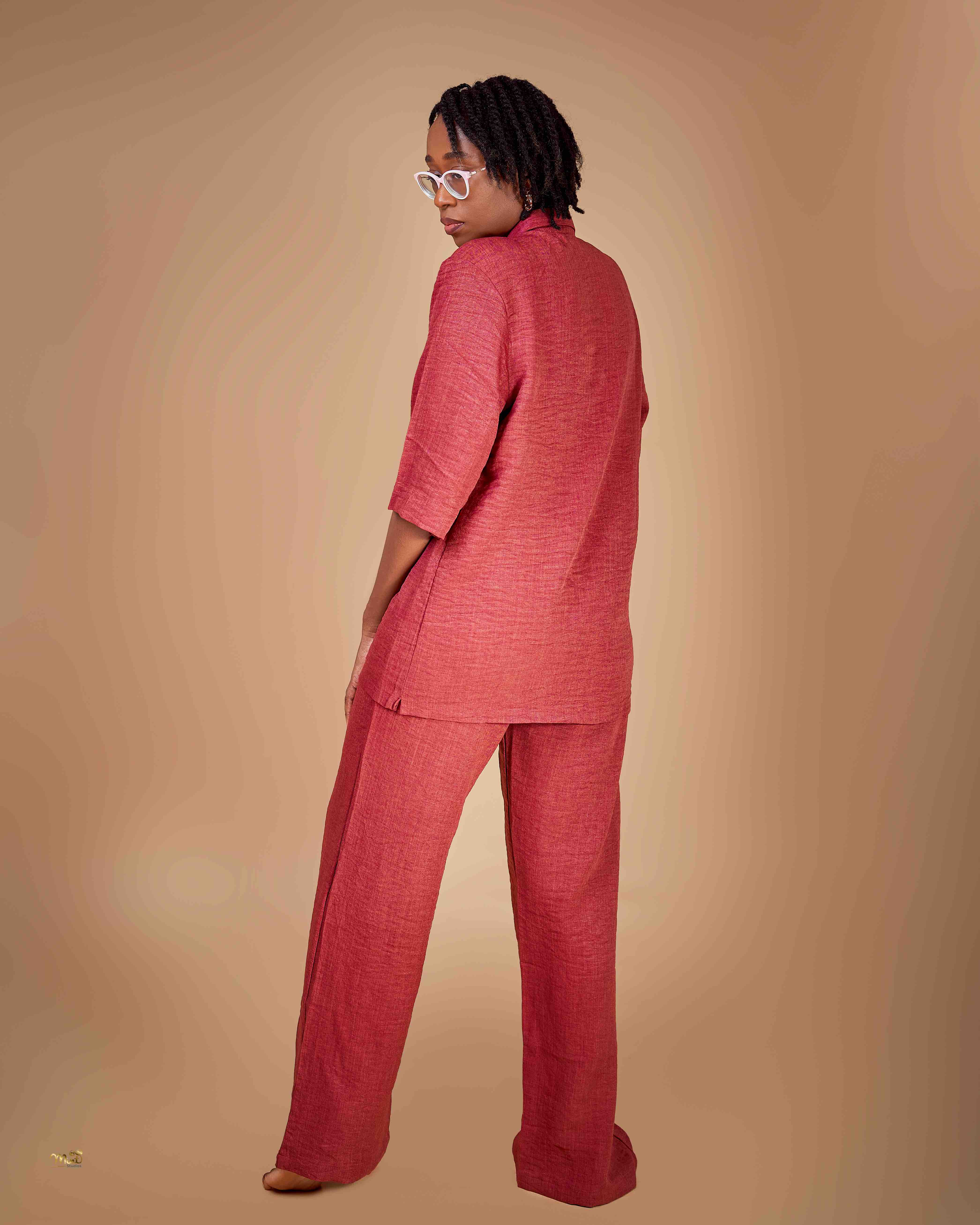 Oversized look Linen Pant Set - Brick Red