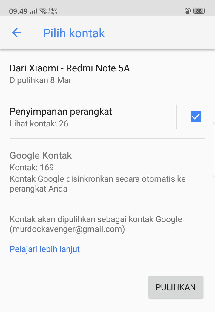 mengembalikan nomor kontak lama