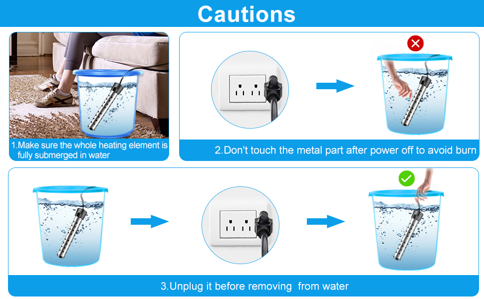 Electric Immersion Water Heater, Cadrim 1500W Bucket Water Heater,  Submersible Water Heater with Stainless Steel Guard and Switch for Bucket,  Bathtub, Pool - Walmart.com