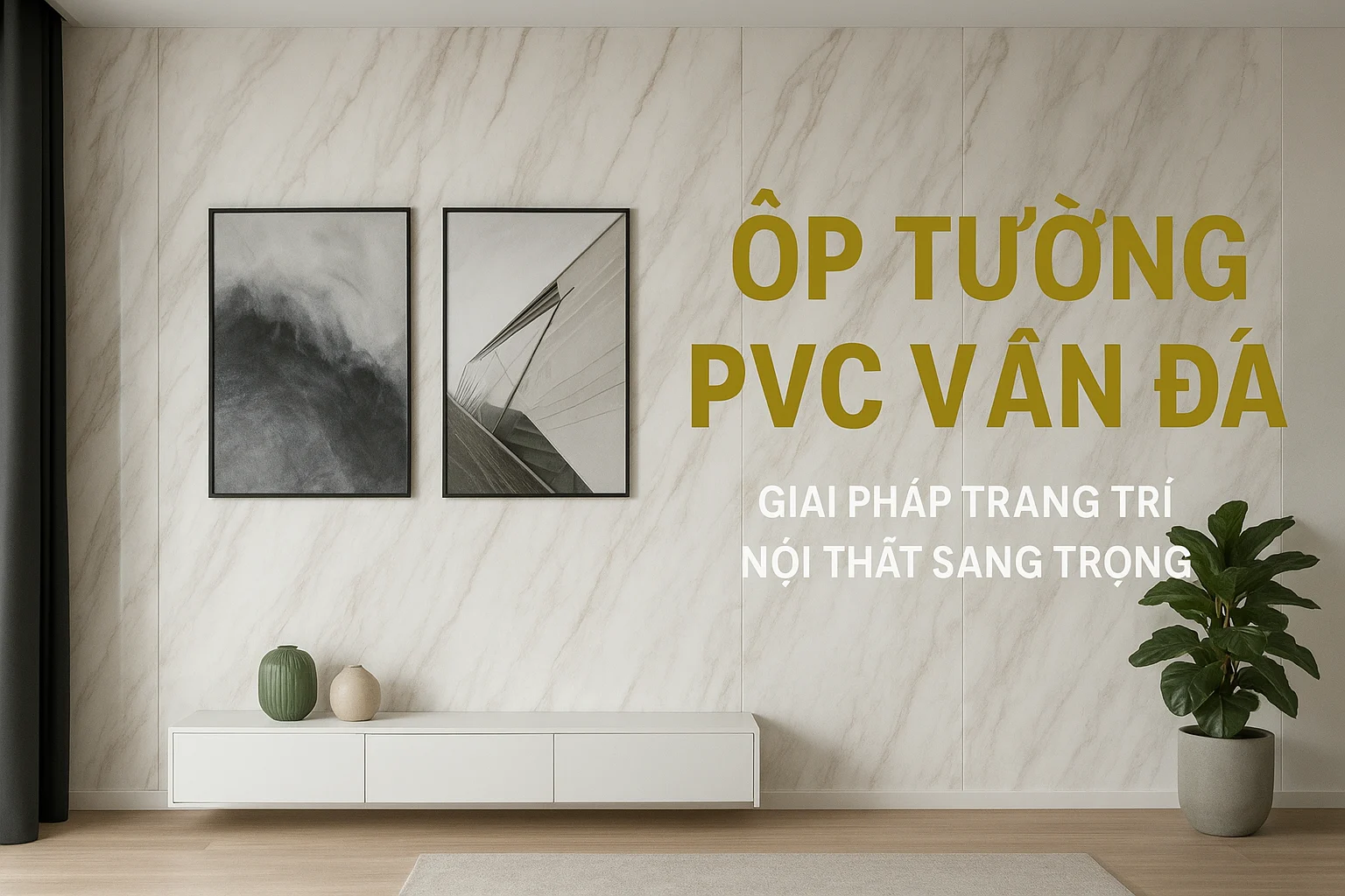 Thi công ốp tường PVC vân đá