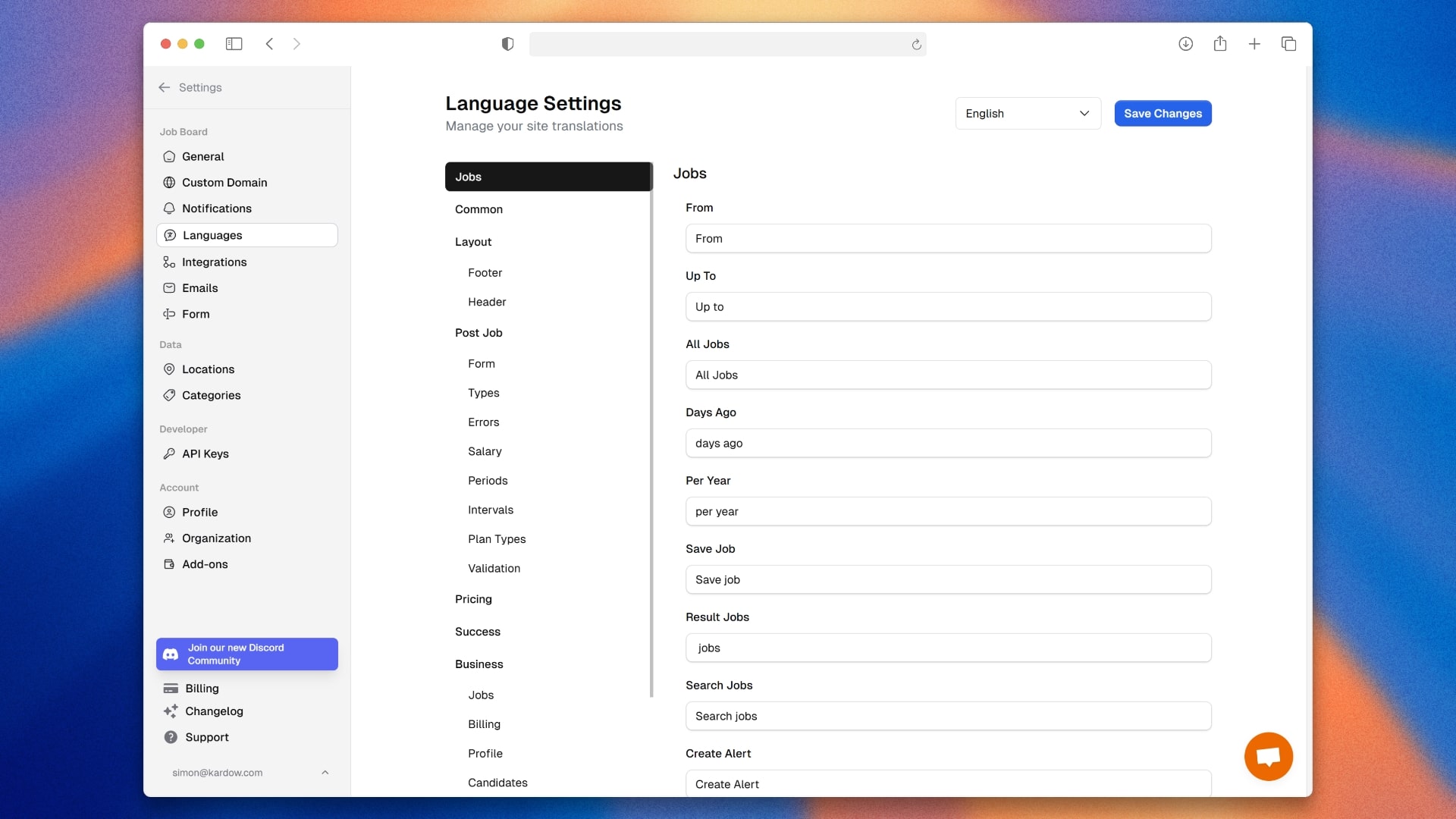 Language Selection Interface