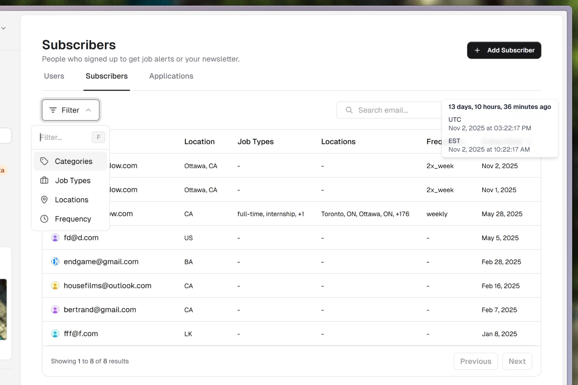 Improved Subscribers Table and New Management Tools