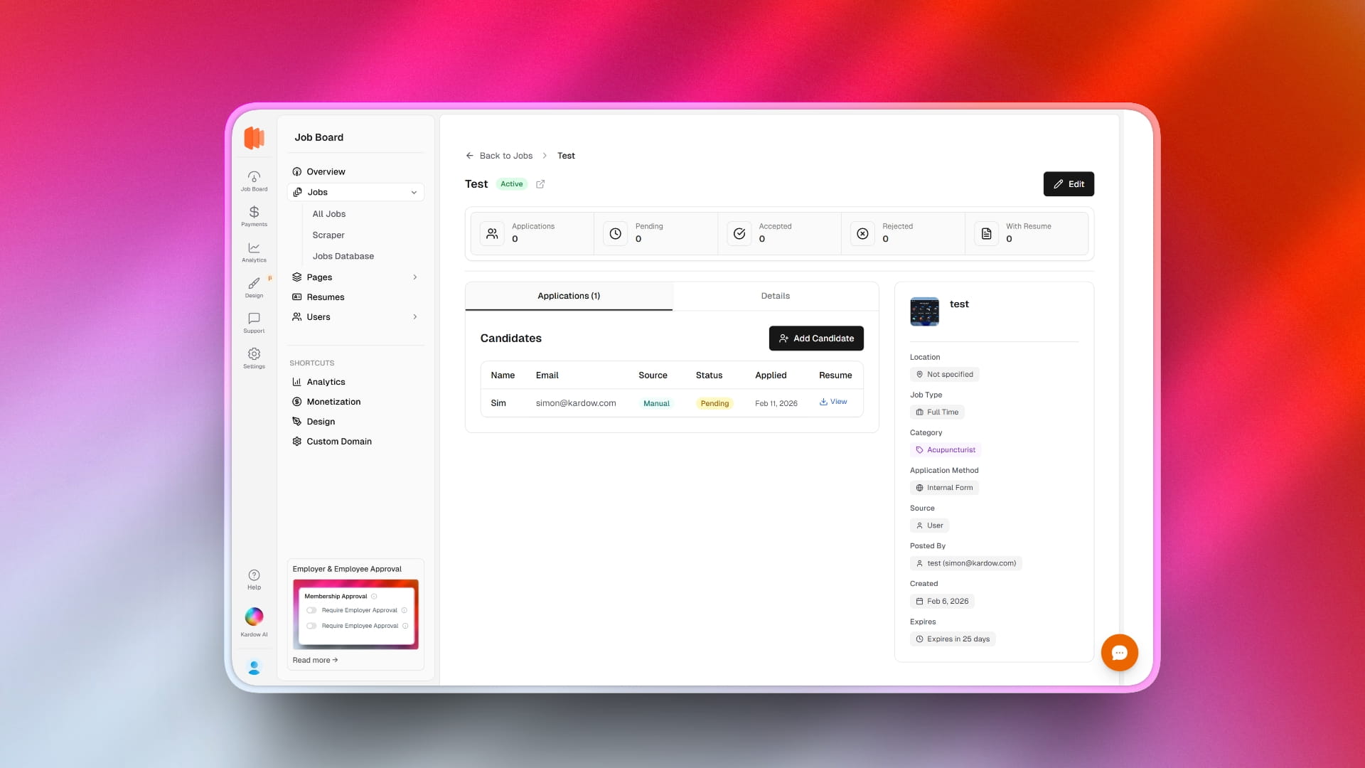 Resume upload from the dashboard
